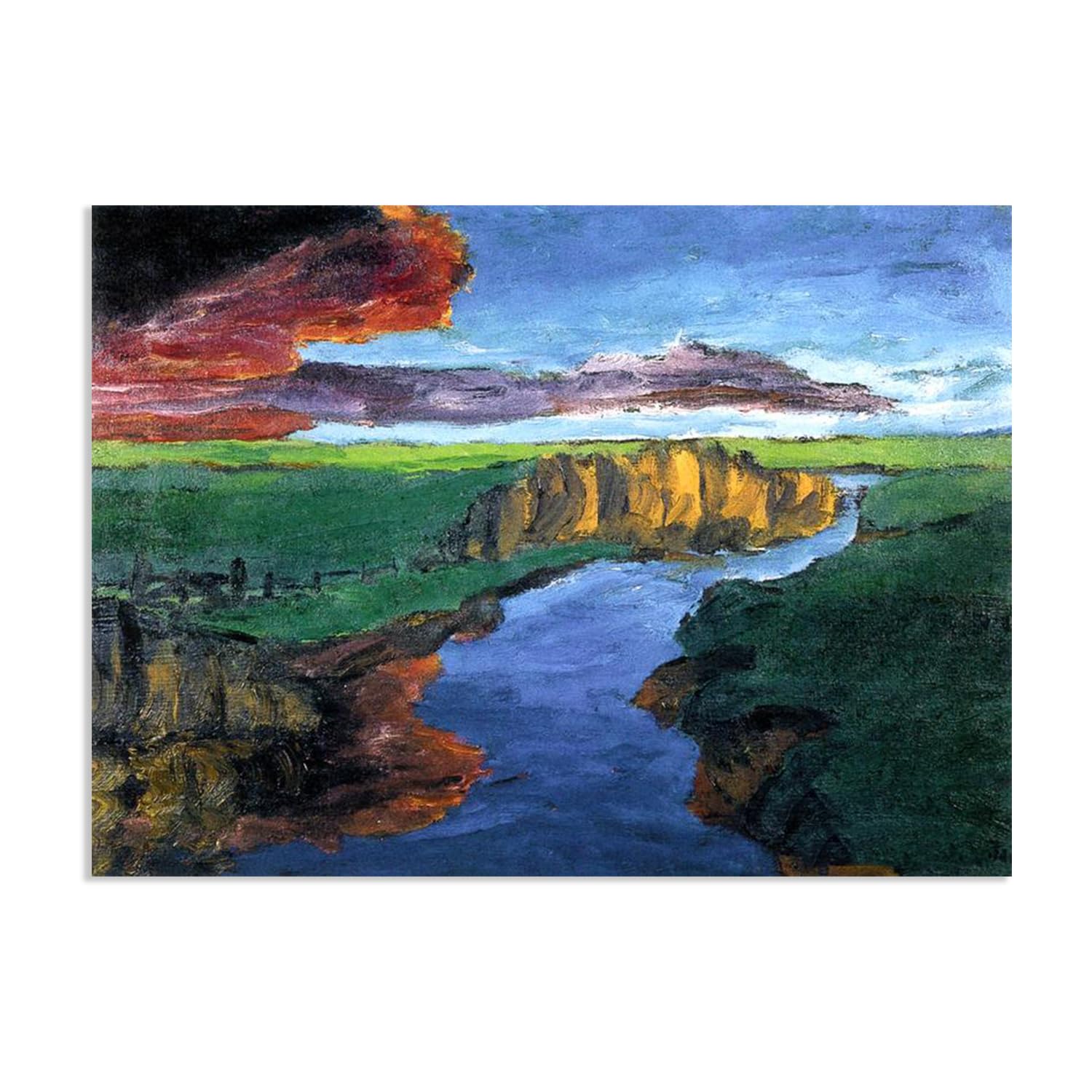 RXNHGJDS Emil Nolde Seascape Canvas Wall Art Landscape with Brook Abstract Reproductions Coastal Expressionism Artwork Wall Decor for Living Room Bedroom Office Home Decor100x70cm(33x28in) Frameless