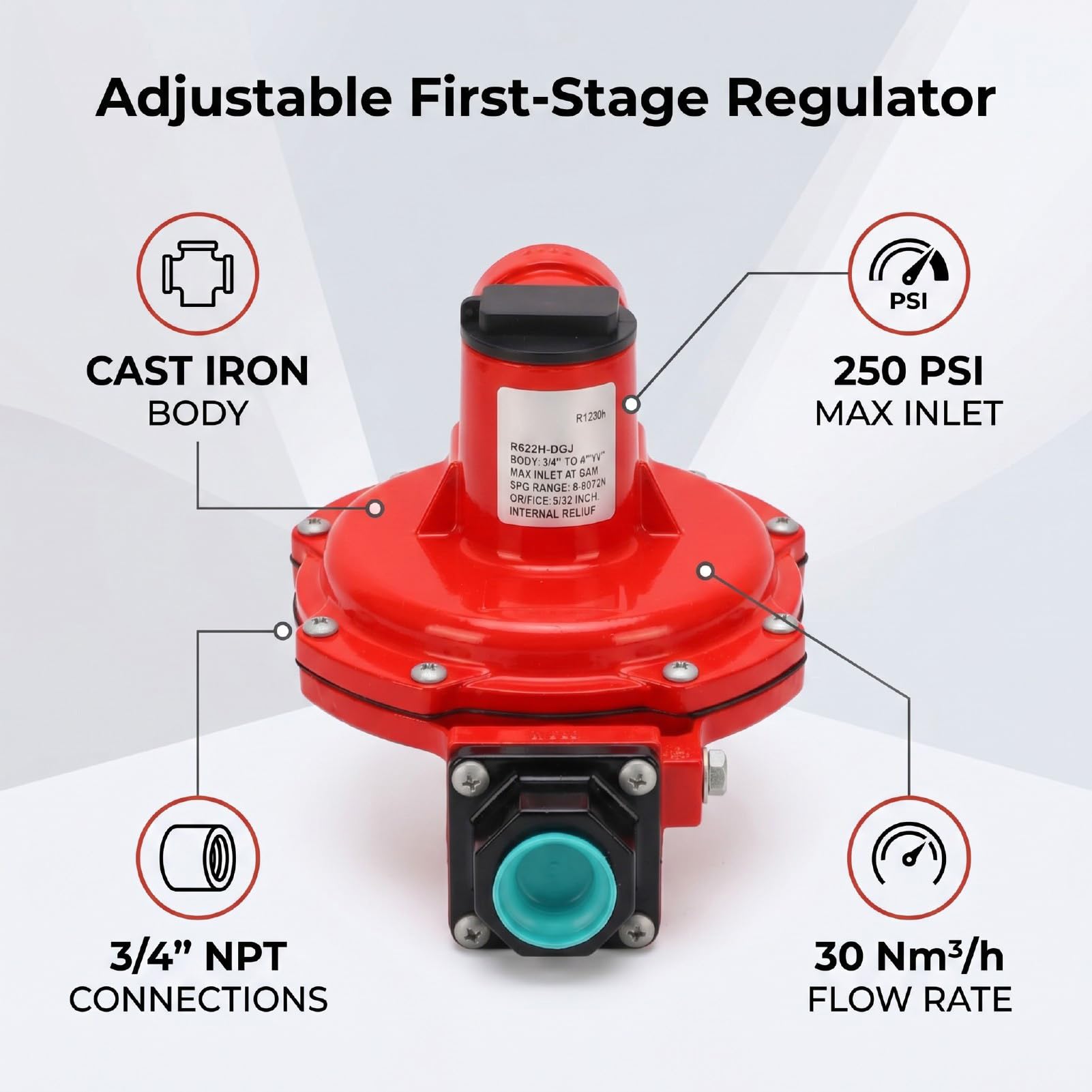 PUSOKEI Regulowany Regulator Gazu 8-12 PSI |R622H-DGJ Reduktor Pierwszego Stopnia Gazu Ziemnego 3/4 NPT do Komercyjnych Systemów Mieszkaniowych