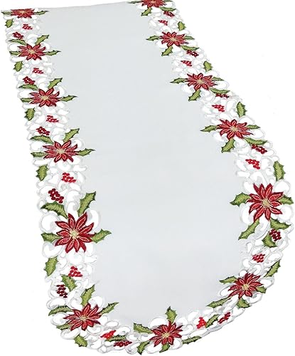 Xia Home Fashions Camino de mesa de Navidad bordado de encaje de flor de pascua, 15 x 70 pulgadas