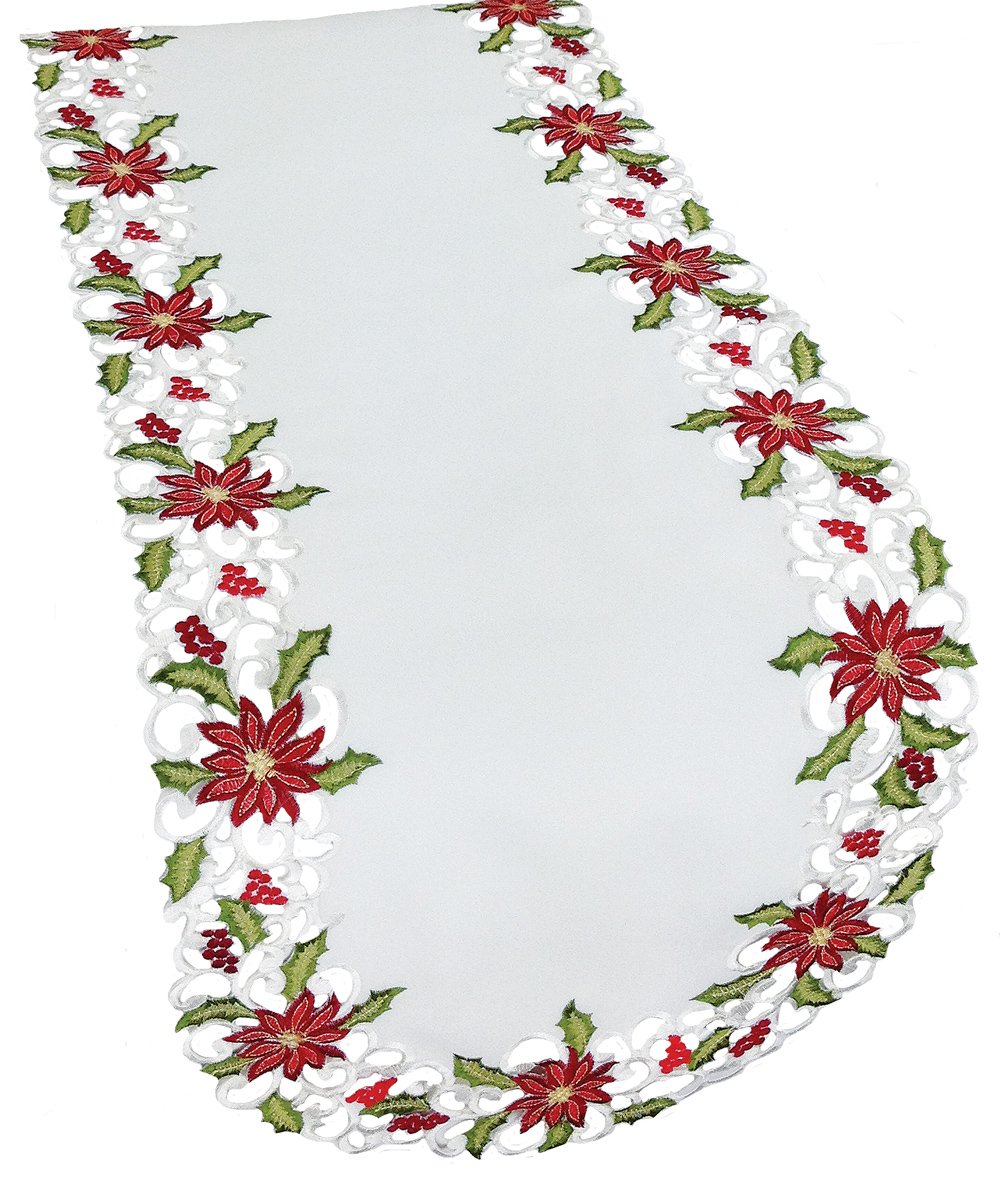 Chemin de table de Noël brodé blanc et rouge pour sublimer votre décoration de repas de fête