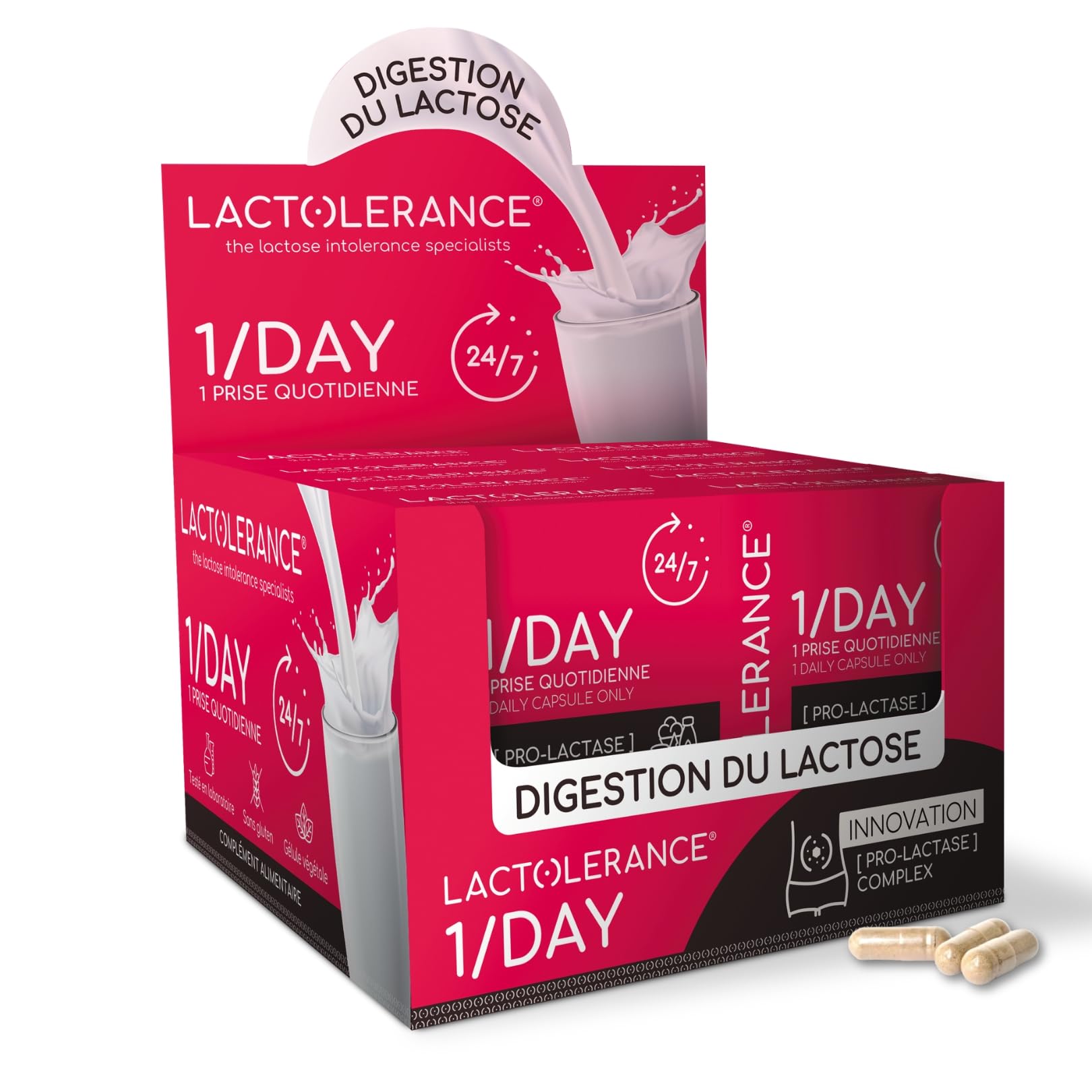 LACTOLERANCE 1/DAY Probióticos Precursores de Lactasa, 24h, 360 Cápsulas