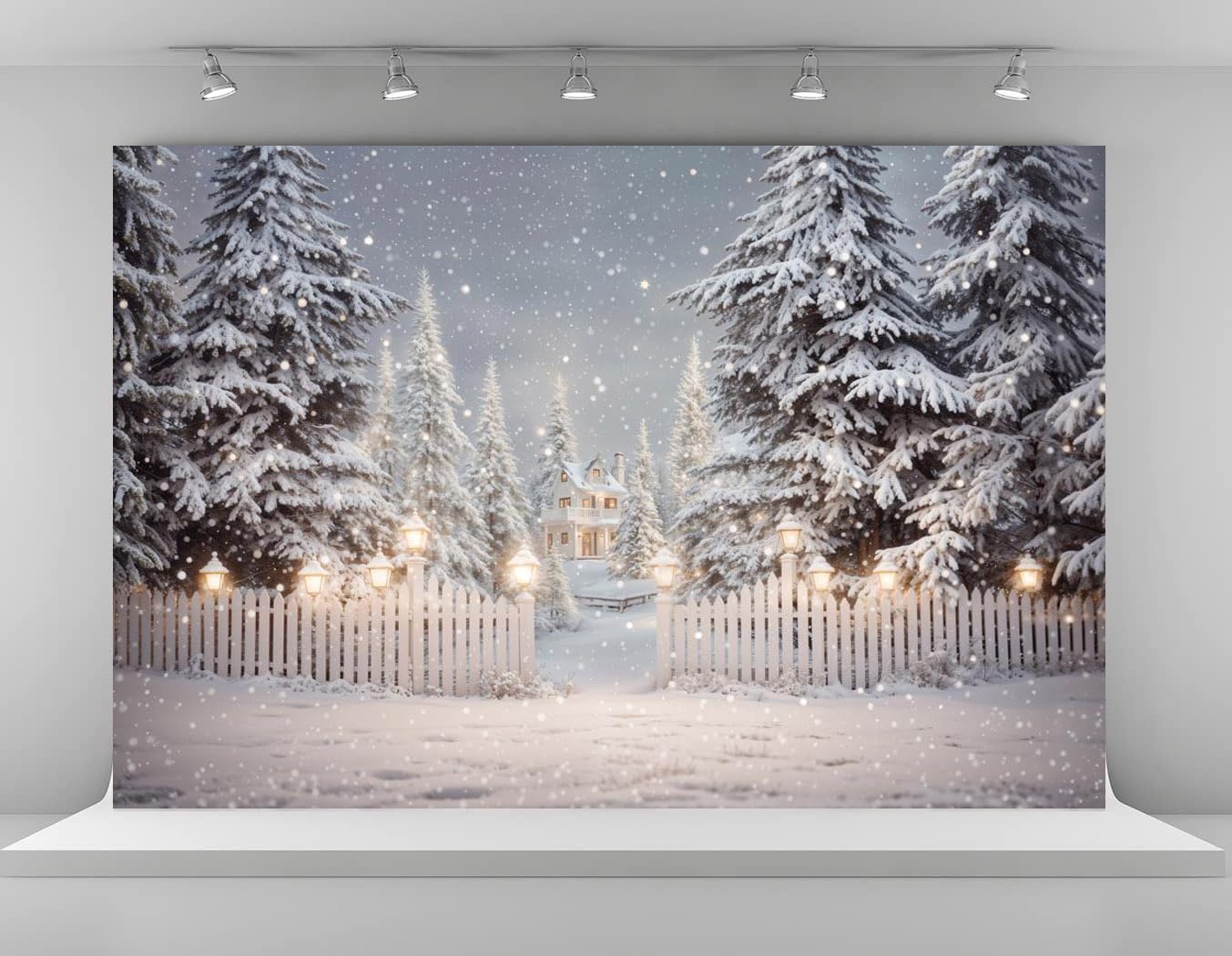 Kate 7x5ft Forest Winter Wonderland Snowflake Backdrops for Photography Frozen Tree Background White House Wooden Fence Holiday Party Decoration