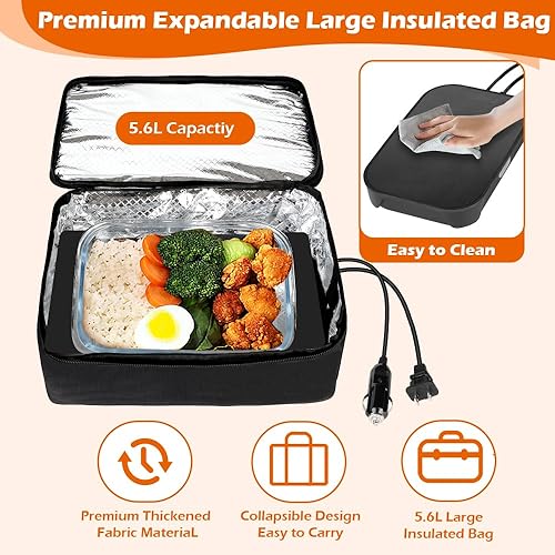 Miniatura 5 de PHIWILLS Calentador de alimentos portátil de 100 W, 12 V24 V110 V, lonchera eléctrica calentada, microondas personal para recalentar y cocinar