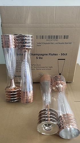Miniatura 5 de TemBe 50 copas de champán de plástico desechables, vasos de tostado de 5 onzas para decoración, bodas, cumpleaños, fiestas de despedida de soltera,
