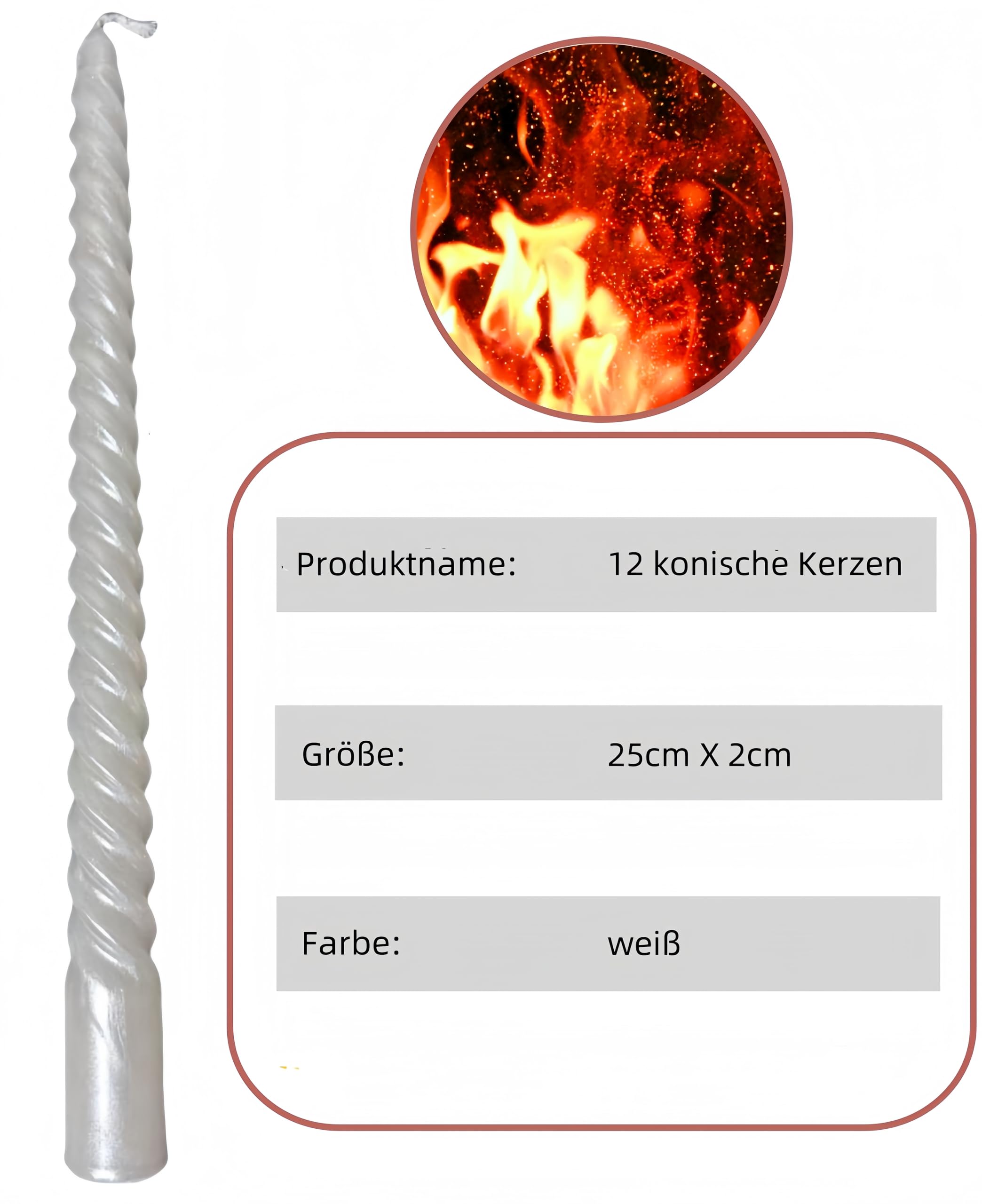 Juego de velas Cadzyre – 12 velas de palo blancas, 44g/pieza, velas piramidales, 2X25cm Gira las velas piramidales de blanco, Perfecto para bodas, fiestas, iglesias (blanco)