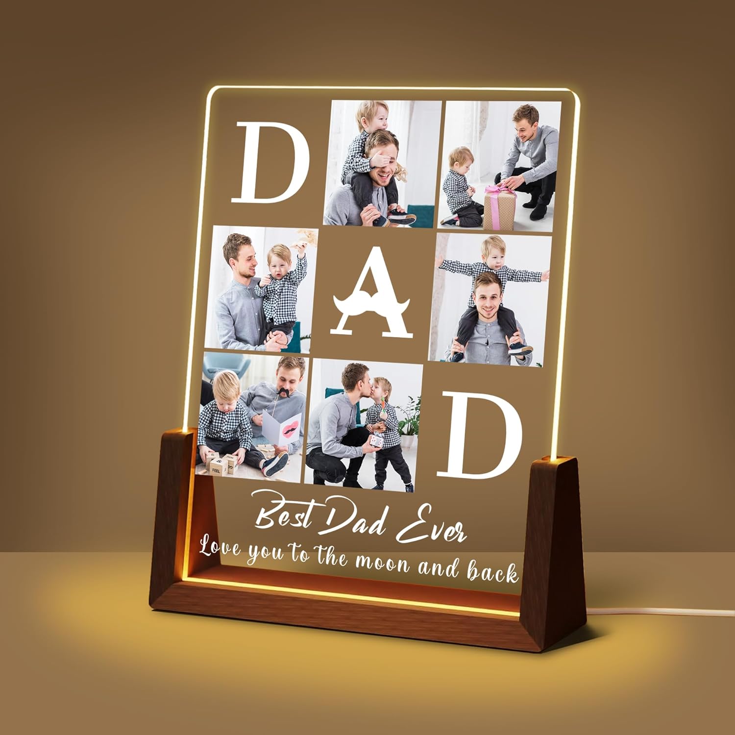 Personalized Fathers Day Birthday Christmas Gifts From Daughter Son Kids Wife, Custom Acrylic Picture Frame Night Light With Photo Text, Customized Best Dad Ever Gifts For Dad Papa Husband Men
