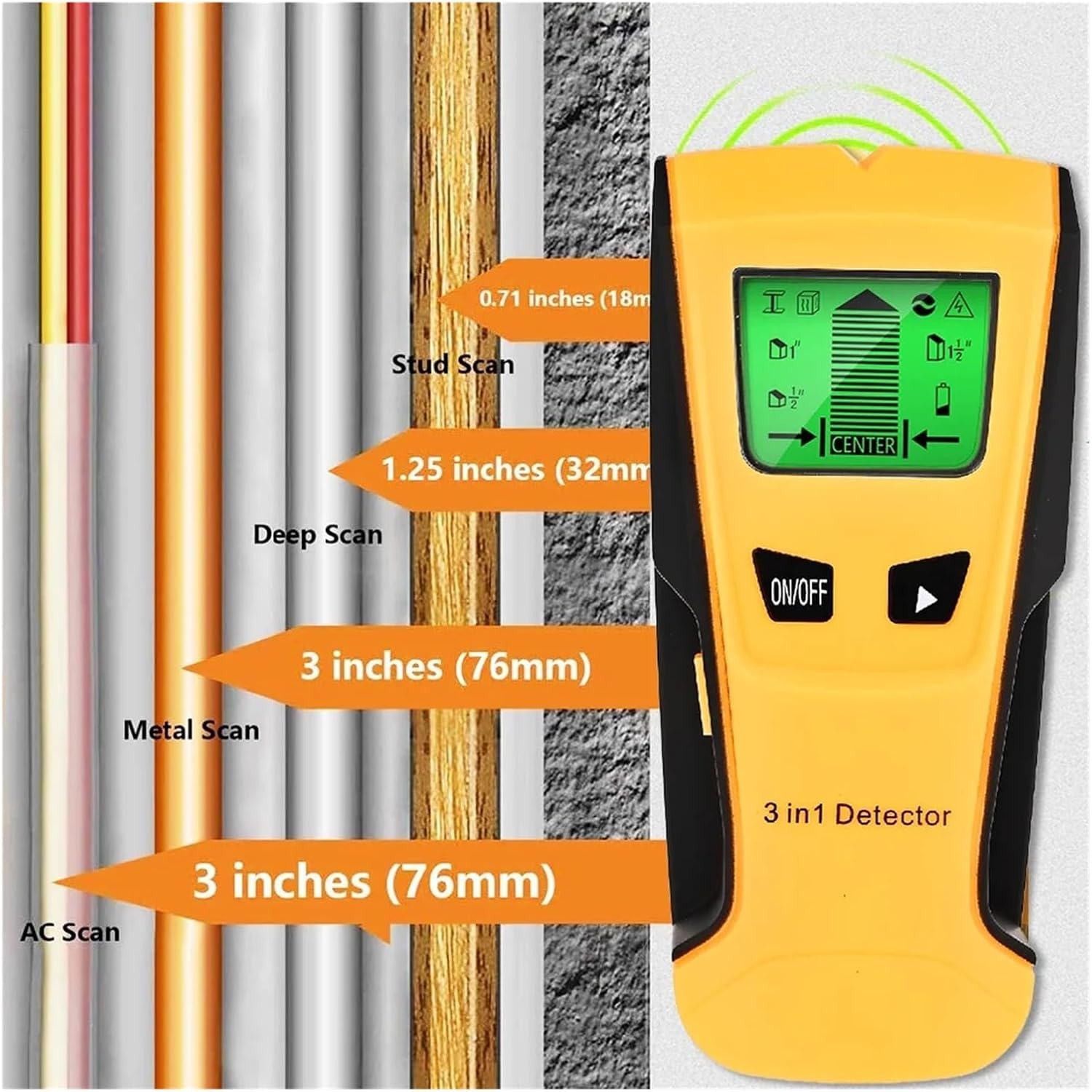 stud finder, Stud Finder Wall Scanner 3 in 1 Metal Detector Find Metal Wood Studs AC Voltage Live Wire Detect Wall Scanner Electric Box Finder Wall Detector(Yellow)