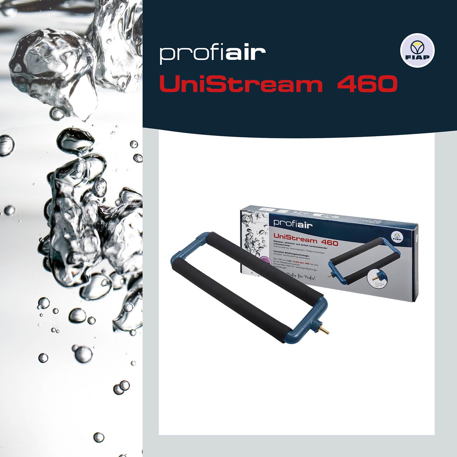 FIAP profiair UniStream 460 - Luftausströmer - Teichbelüftung - Material Porösgummi - Wasserbelüftung - Abmessung: 500 x 190 mm - für verschiedene Belüftungsanwendungen - Fischzucht - Teichwirtschaft
