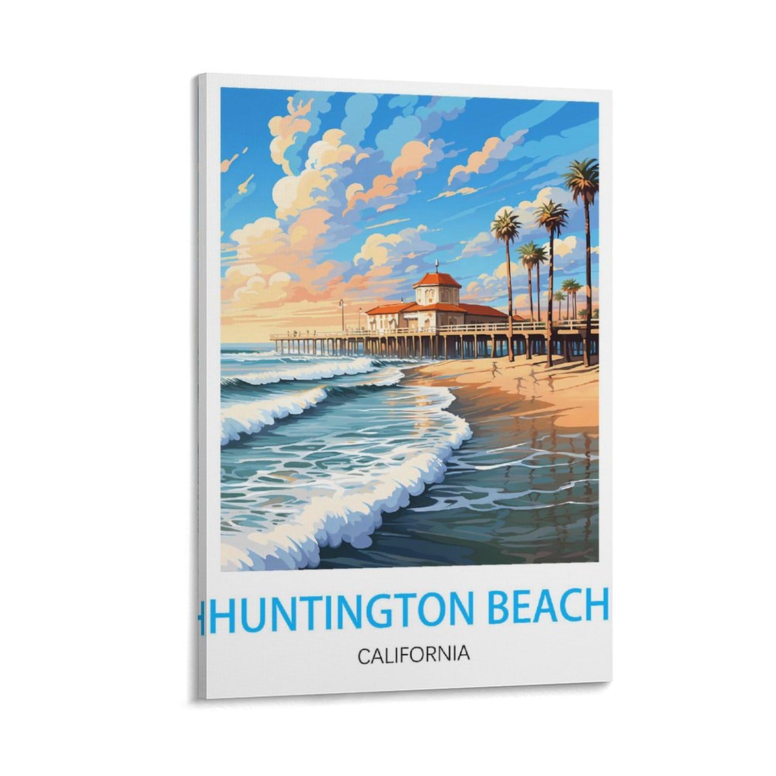 HXHNFERR Huntington Beach California Vintage Travel Poster 12x18inch(30x45cm) Canvas Wall Posters And Art Pictures Prints Paintings Bedroom Decor
