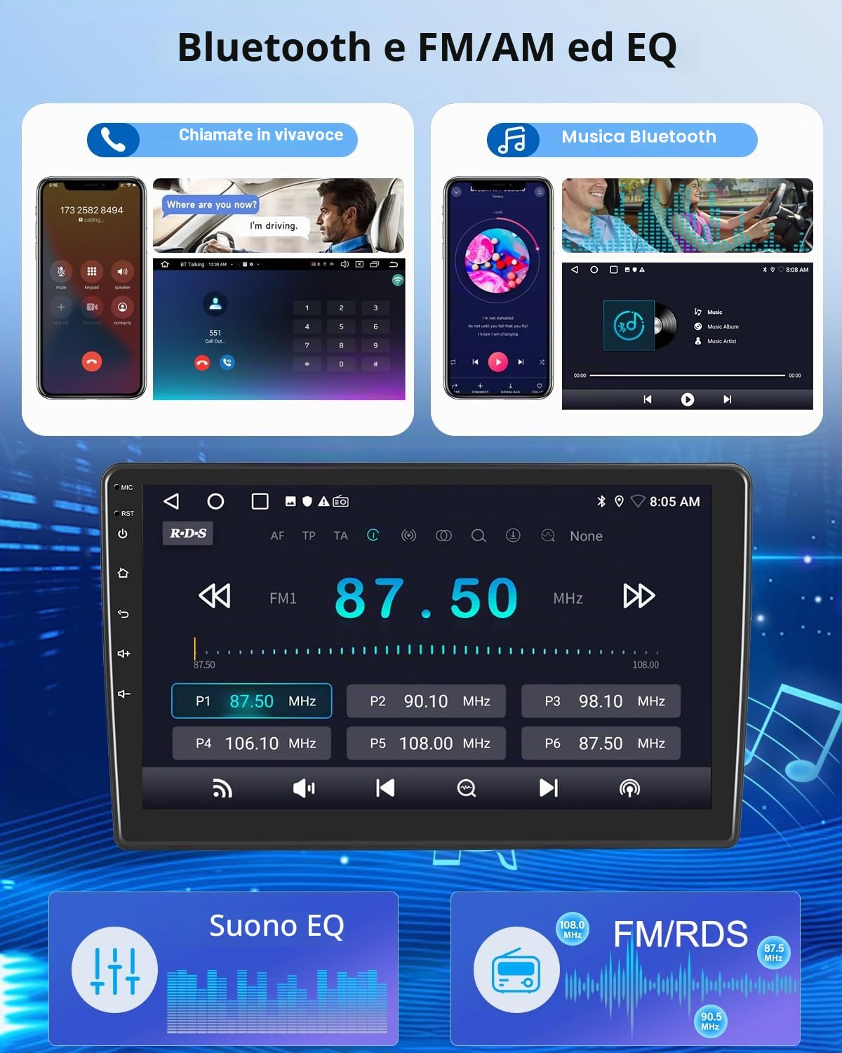 2G+64G Android Autoradio per Toyota Auris 2006-2011 con Senza fili Carplay | Android Stereo con Android Auto WiFi EQ GPS Mirror Link FM RDS + Telecamera posteriore