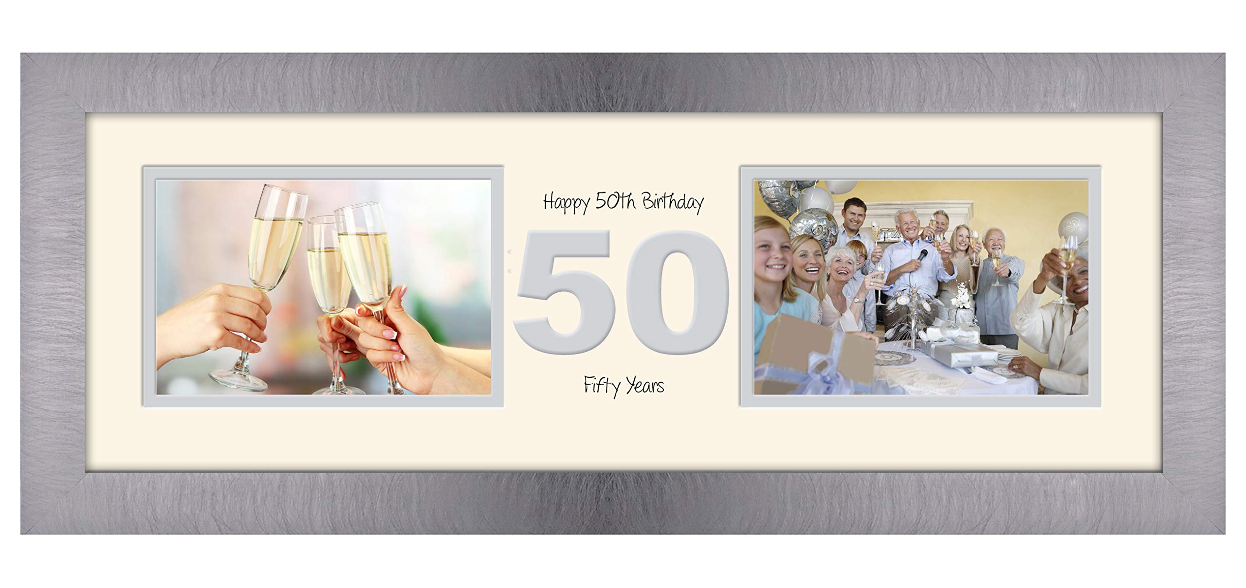 Photos In A Word Brushed Silver Finish Frame Cream Mount Grey Inside 50Th Birthday Photo Frame Fiftieth Gift Takes Two 6”X4” Landscape Photos 1225A (Brushed Silver Finish Frame Cream Mount Grey Inside)