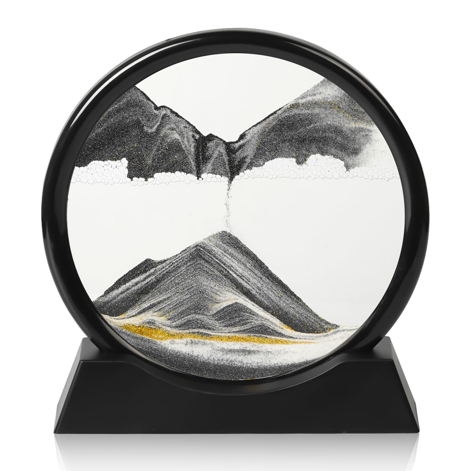 Pinturas de Arena Que Fluye, Paisaje Arena, Cuadro de Arena Dinámico, Imagen de Arena en Movimiento, Dinámico de Arena 3D Decoración Arte para Oficina Hogar （Negro, 7"）