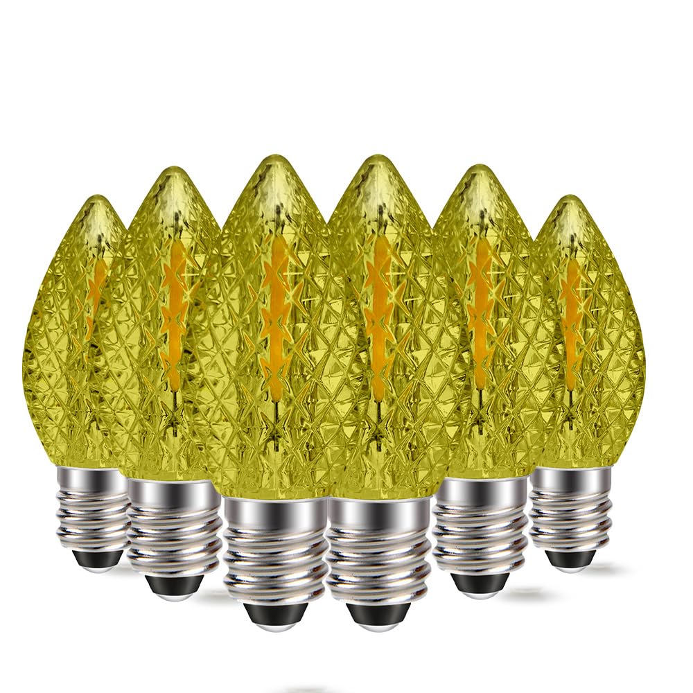 Ruiandsion 6 PCS C7 LED Replacement Christmas Yellow Light Bulbs- Shatterproof 0.6W 220V E12 Candelabra Base -Holiday Bulbs for Indoor & Outdoor String Lights