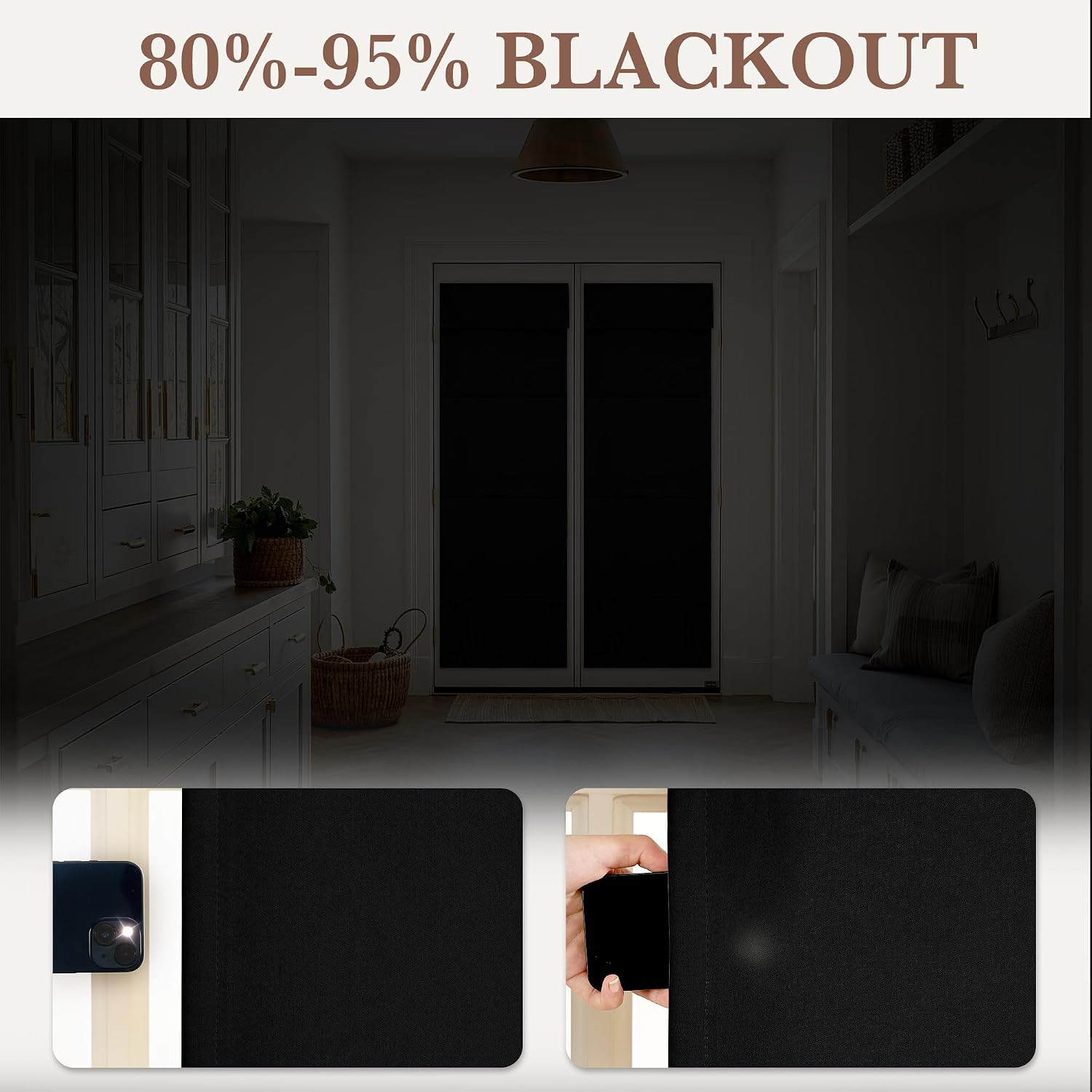 RYB HOME Sidelight Door Window Curtain with Adhesive Strip, Blackout Window Cover for Classroom/Side Door/RV Thermal Insulated & Full Privacy, No Drill Shade Roll up, W12 x L40, Black, 1 Panel image 4
