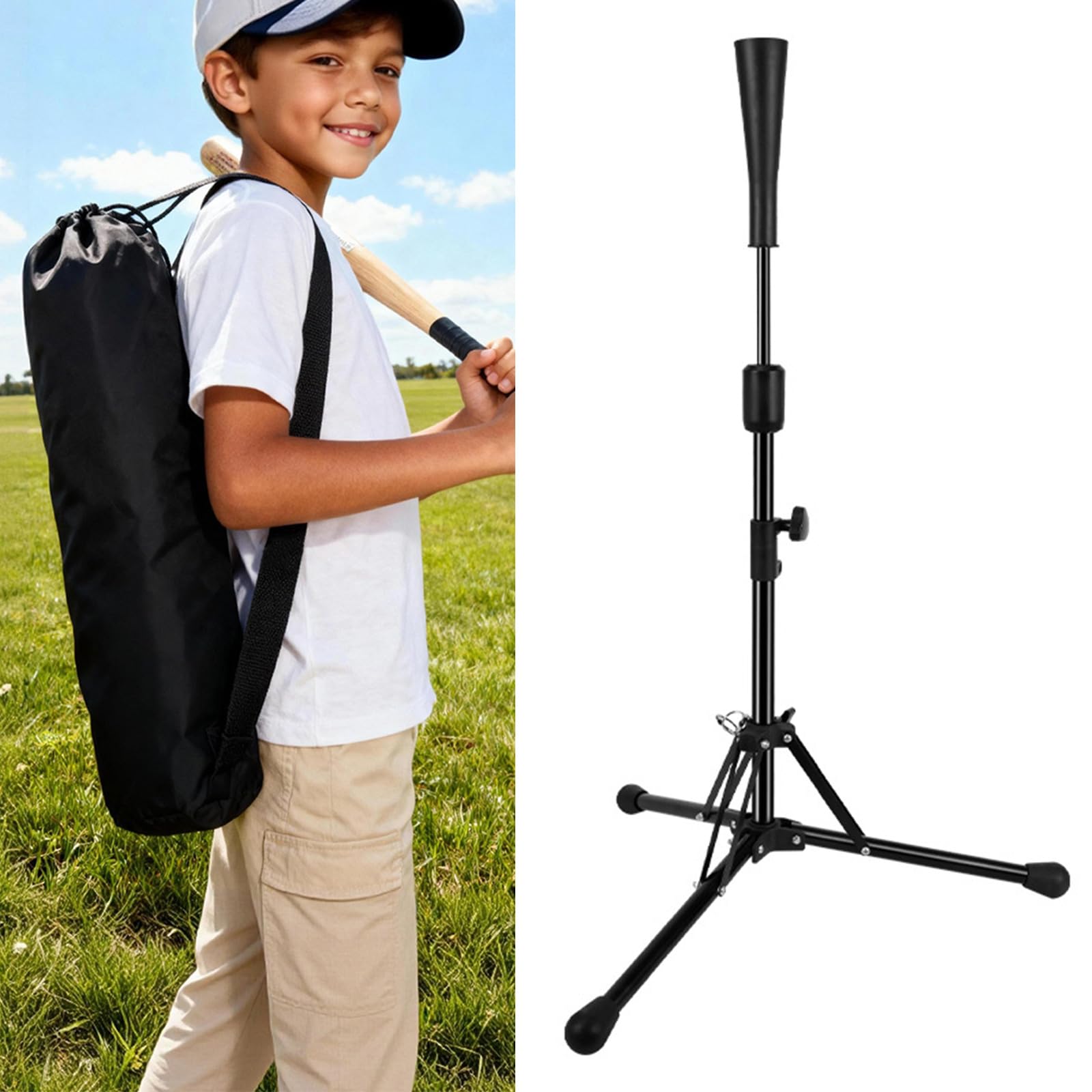 Base de bateo plegable portátil de altura ajustable, soporte para prácticas de béisbol, sóftbol, durabilidad, base de golpeo con parte superior de goma