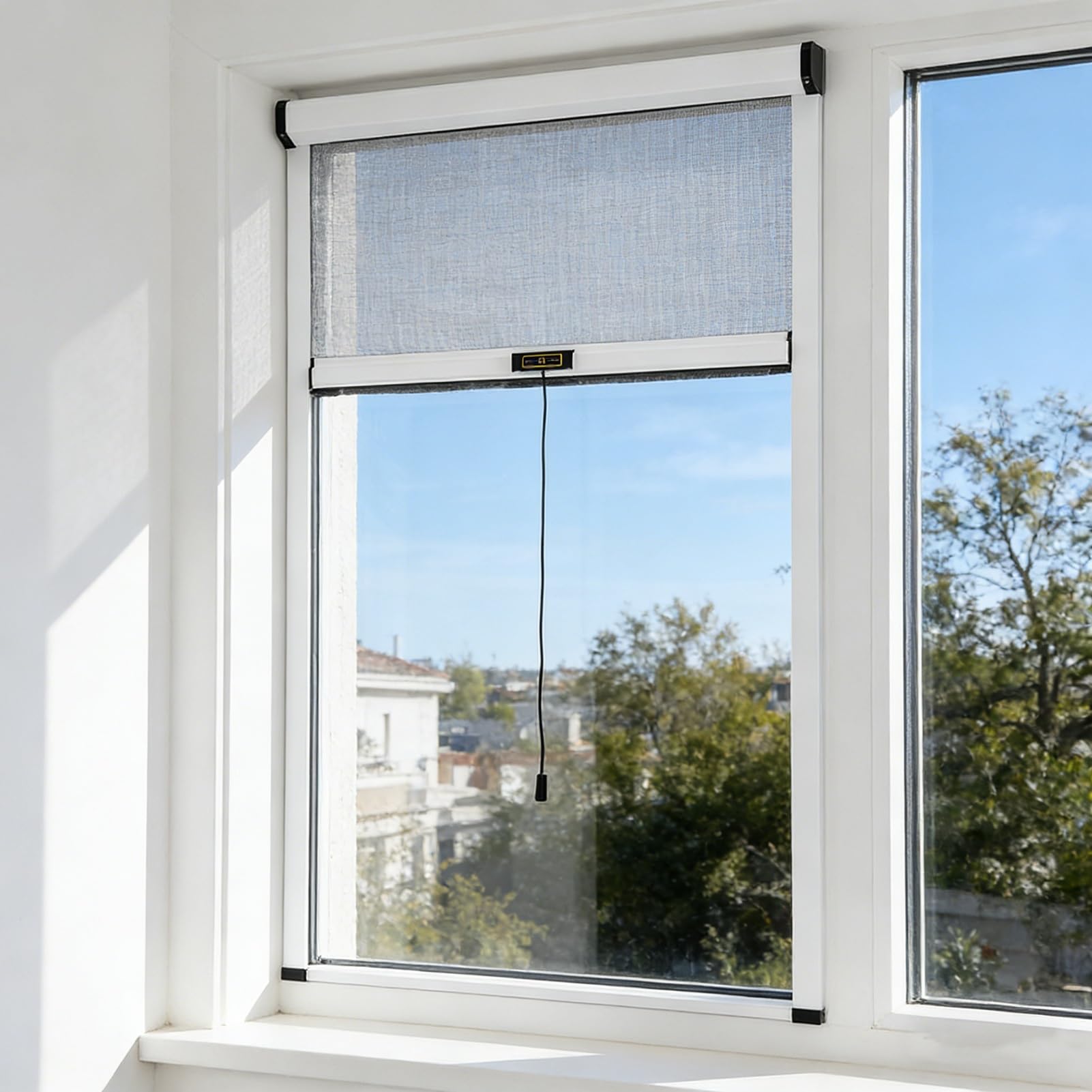 Insektenschutz-Rollo Fenster Nach Maß - Aluminiumrahmen, Fliegennetz Fenster Moskitonetz Fensterrollo Als Mückenschutz, Insektenschutzgitter aus PET-Verbundfasern, Atmungsaktiv