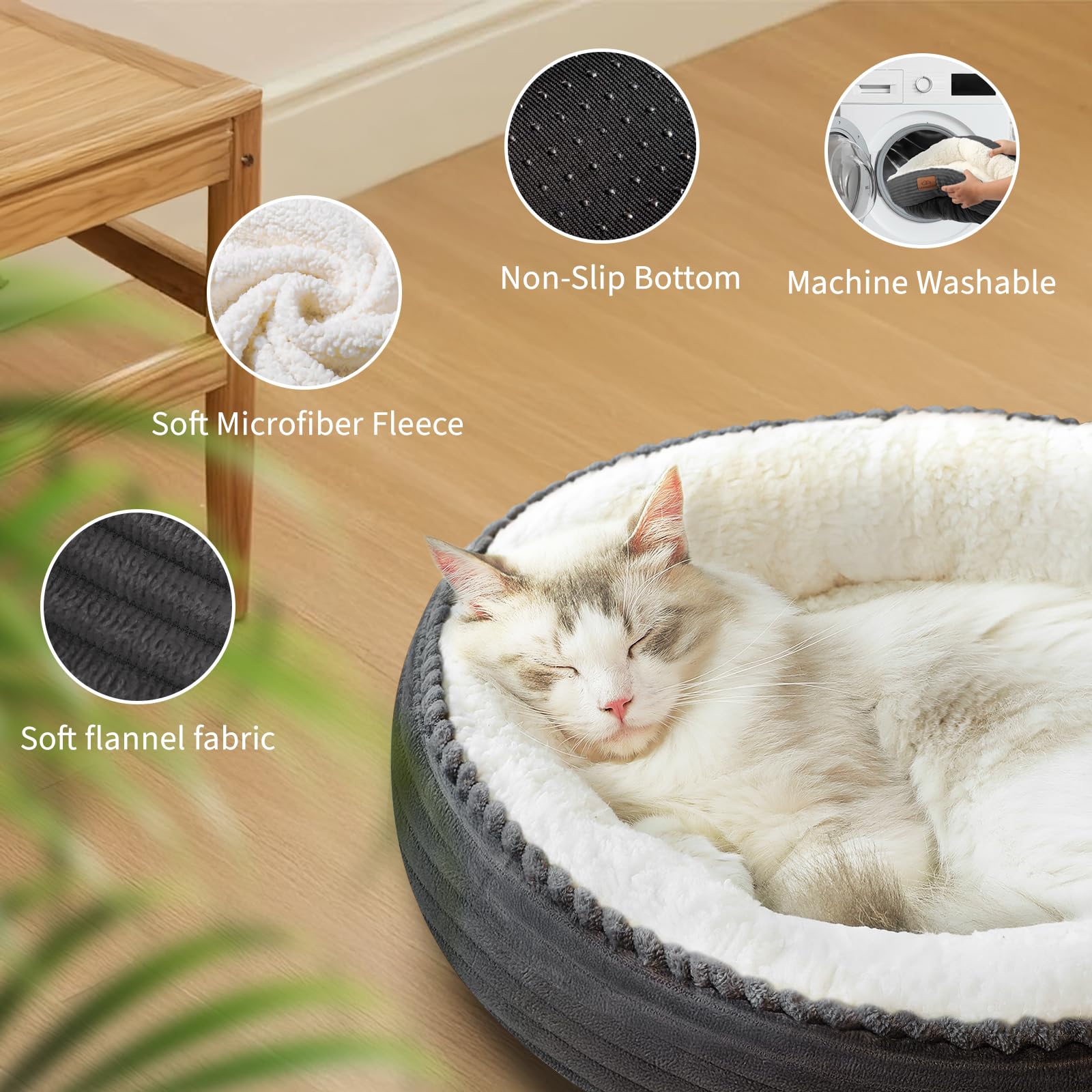 Cat Bed, 20In Dog Beds for Small Dogs Calming Cat & Dog Beds for Indoor Pets Pet Beds Comfortable Donut Round Ultra Soft - Image 3