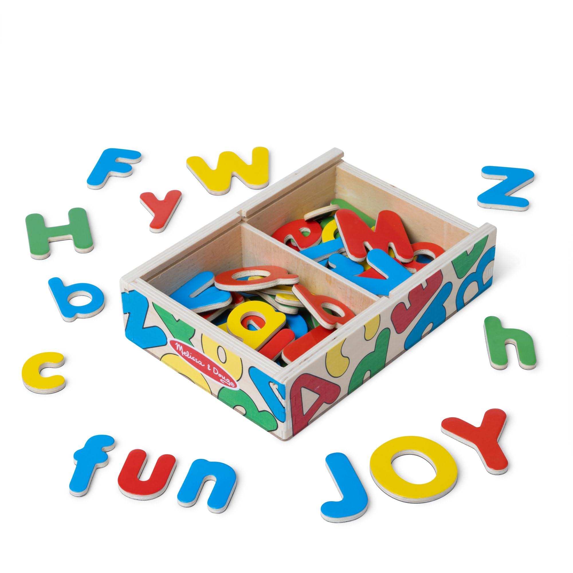 52 Wooden Alphabet Magnets in a Box - Uppercase and Lowercase Letters ABC Learning Toys, Chunky Magnetic Letters For Toddlers And Kids Ages 3+ - FSC Certified