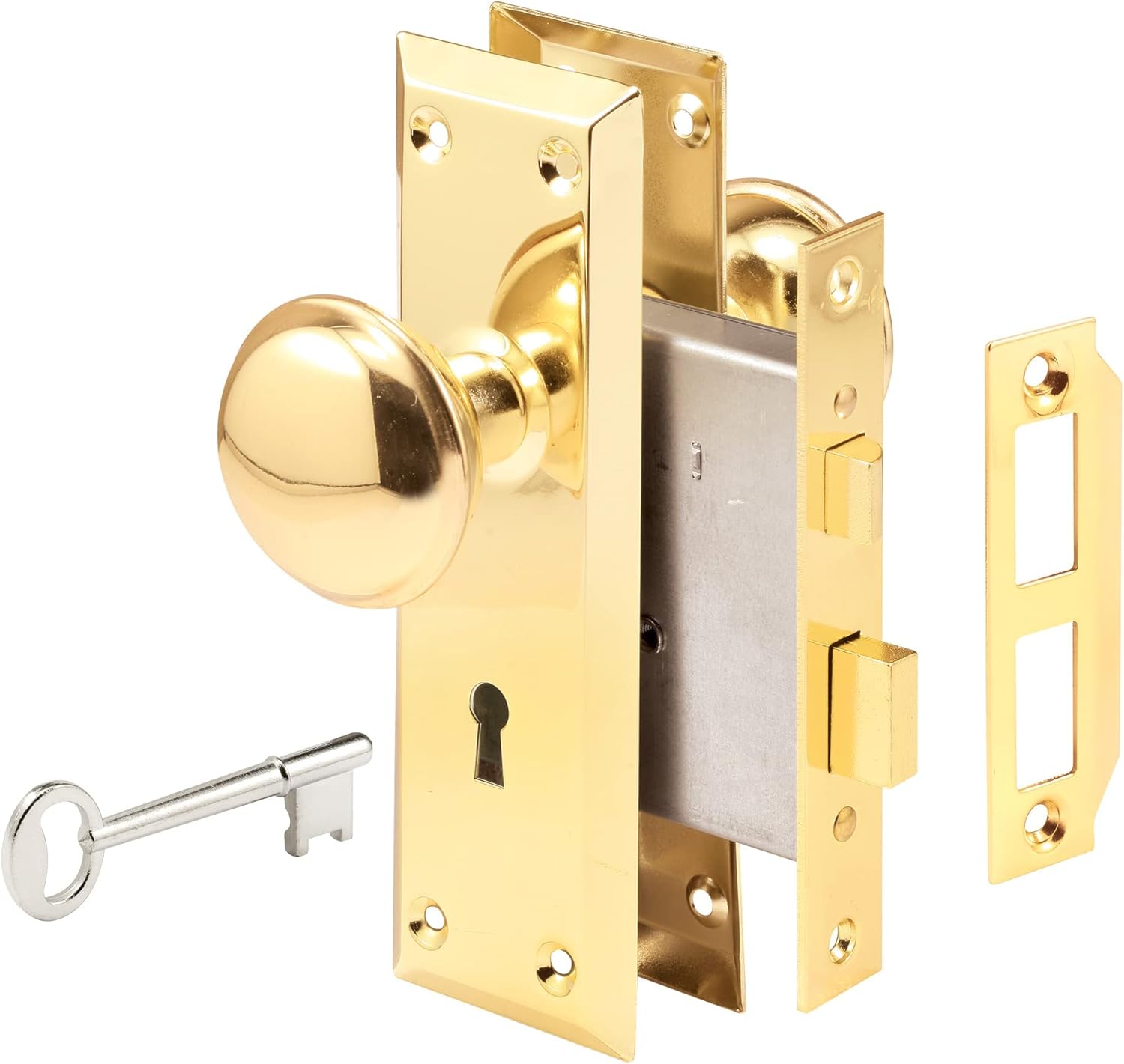 PrimeLine Products E 2293 Keyed Mortise Lock Set, Brass Knobs, Door