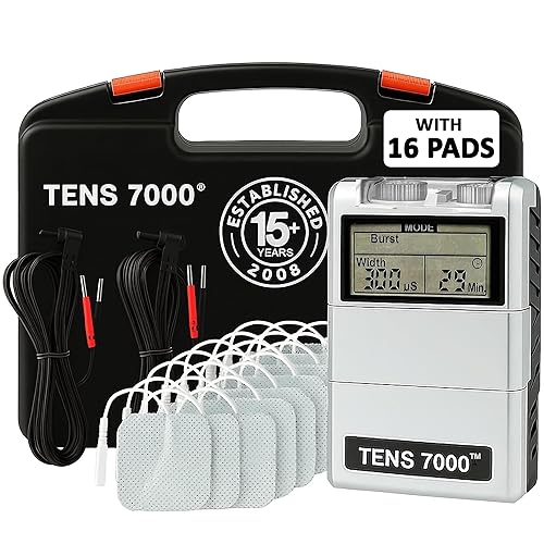 TENS 7000 Unidad digital TENS con accesorios, incluye 16 electrodos - Unidad TENS estimulador muscular para aliviar el dolor de espalda, alivio