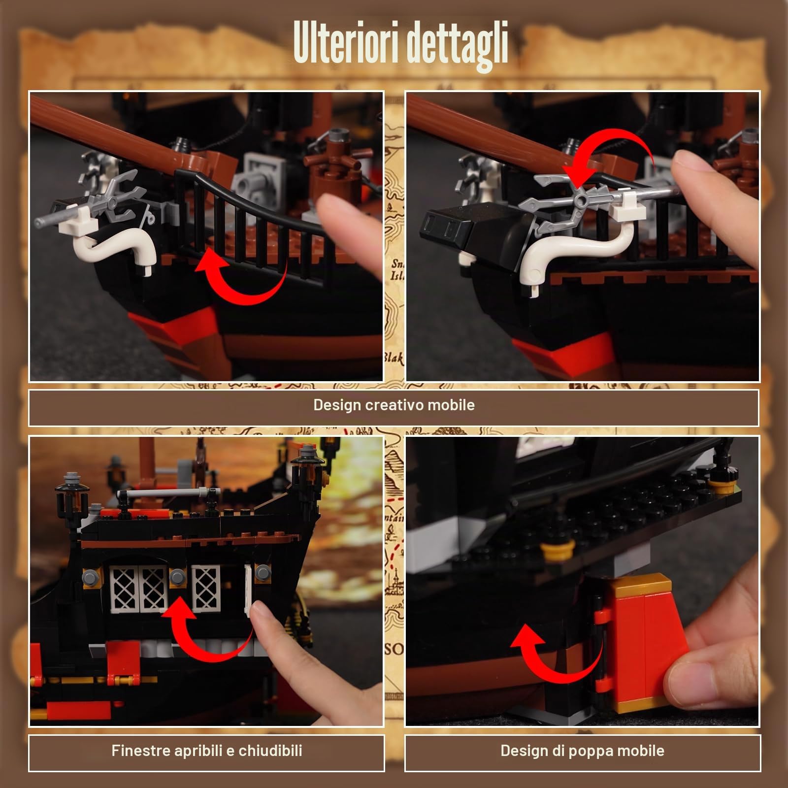 Giocattolo a blocchi da costruzione, nave pirata formato regolare kit di modelli di mattoni, costruzione creativa di navi, regalo di Compleanno per adolescenti bambini 8+, 1182 pezzi