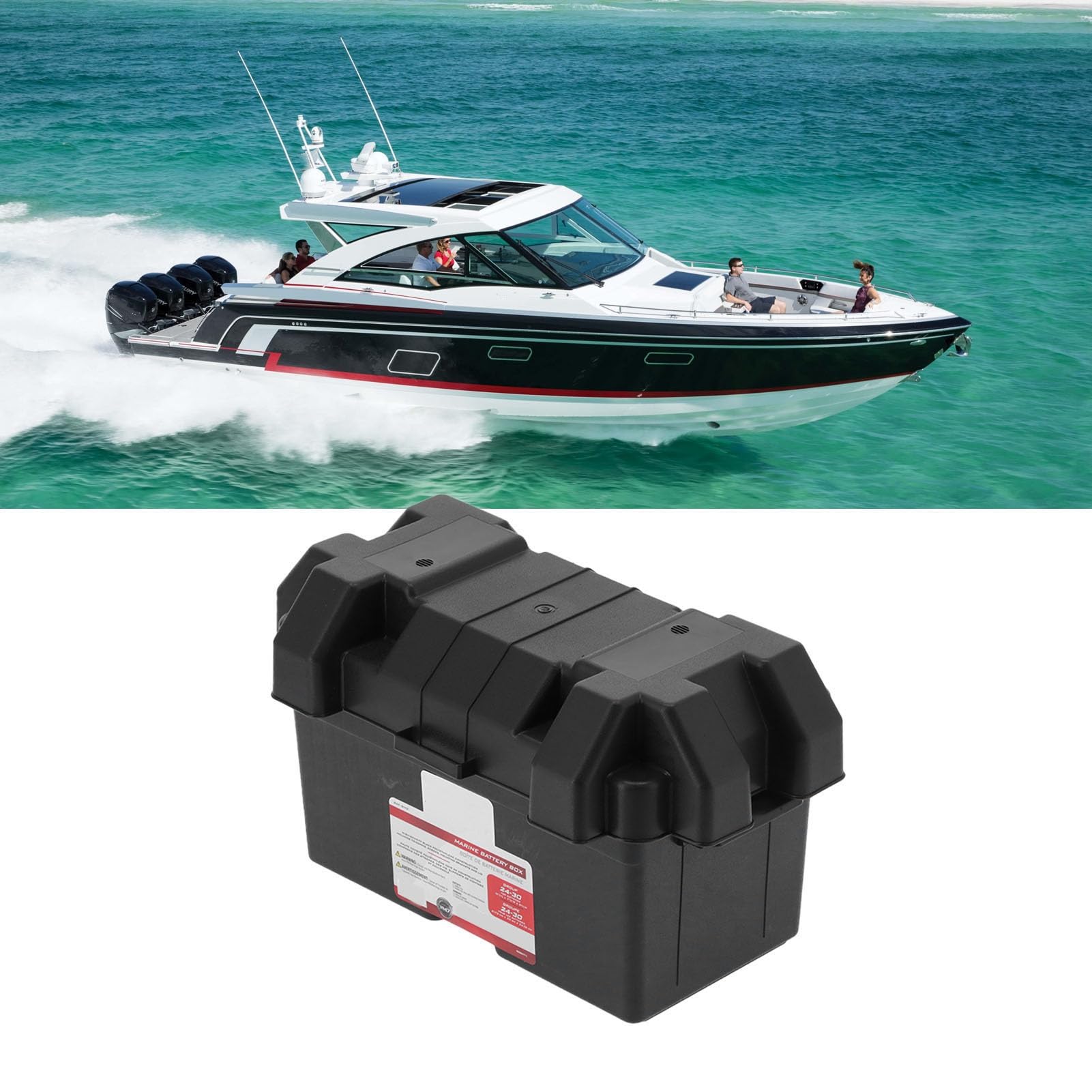 Boîte à Batterie Universelle Grande Capacité en ABS, Boîte de Protection et Stockage de Batterie Marine avec Sangle de Fixation, pour Bateau Camion Automobile, Noir