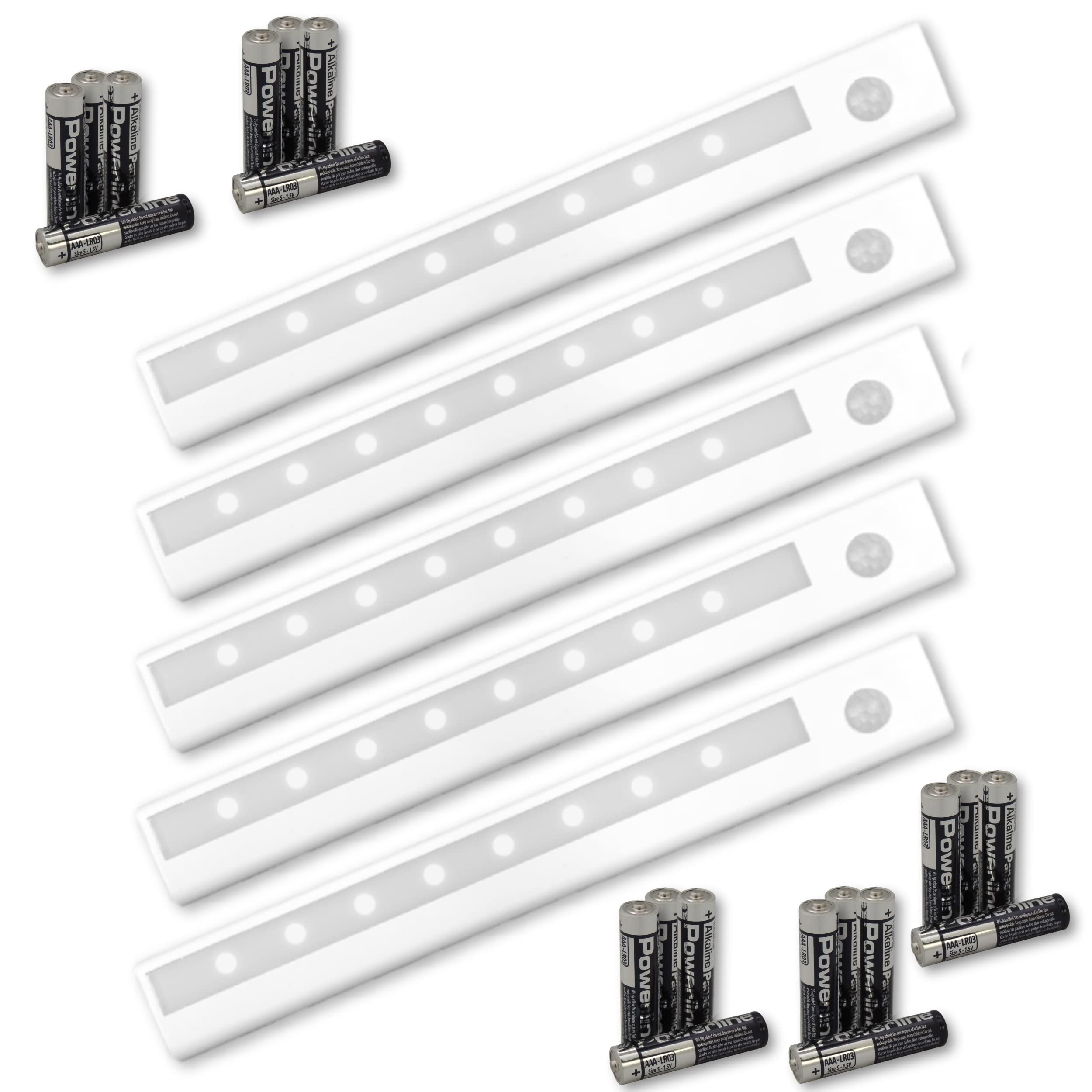 EPOSGEAR Minder 8 LED Stick-On Adhesive Motion Activated PIR Cordless Sensor Light Bar - Perfect for use in Kitchens, Cupboards, Wardrobes, Closets and Other Low Light Areas (5 Lights with Batteries)