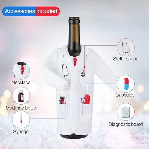 Miniatura 3 de 4 piezas de bolsa de vino de abrigo blanco de fieltro para médicos, cubierta de botella de vino blanco con corbata, abogado, manga para lata de