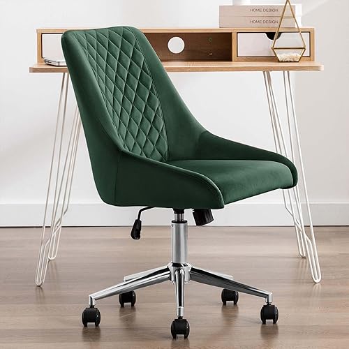 Miniatura 5 de Duhome - Silla de oficina en casa de terciopelo con ruedas, silla giratoria con respaldo, silla tapizada ajustable para computadora sin brazos para