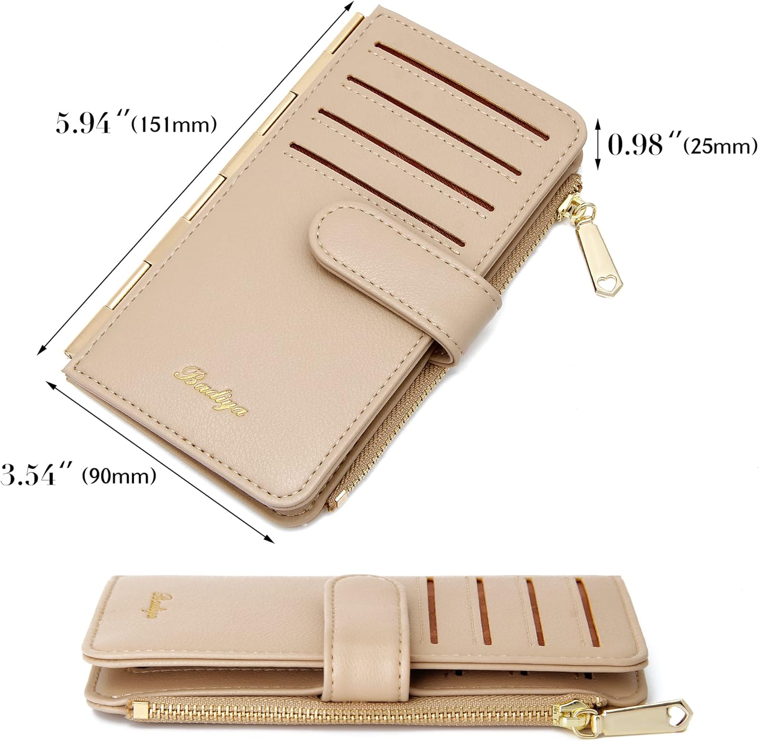 Badiya Credit Card Holder for Women, RFID Wallet Women, Slim Bifold Card Organizer with Multi-Card Case & Zipper Coin Pocket & 3 ID Windows, Travel Credit Card Holder with Metal Hinge - Image 6