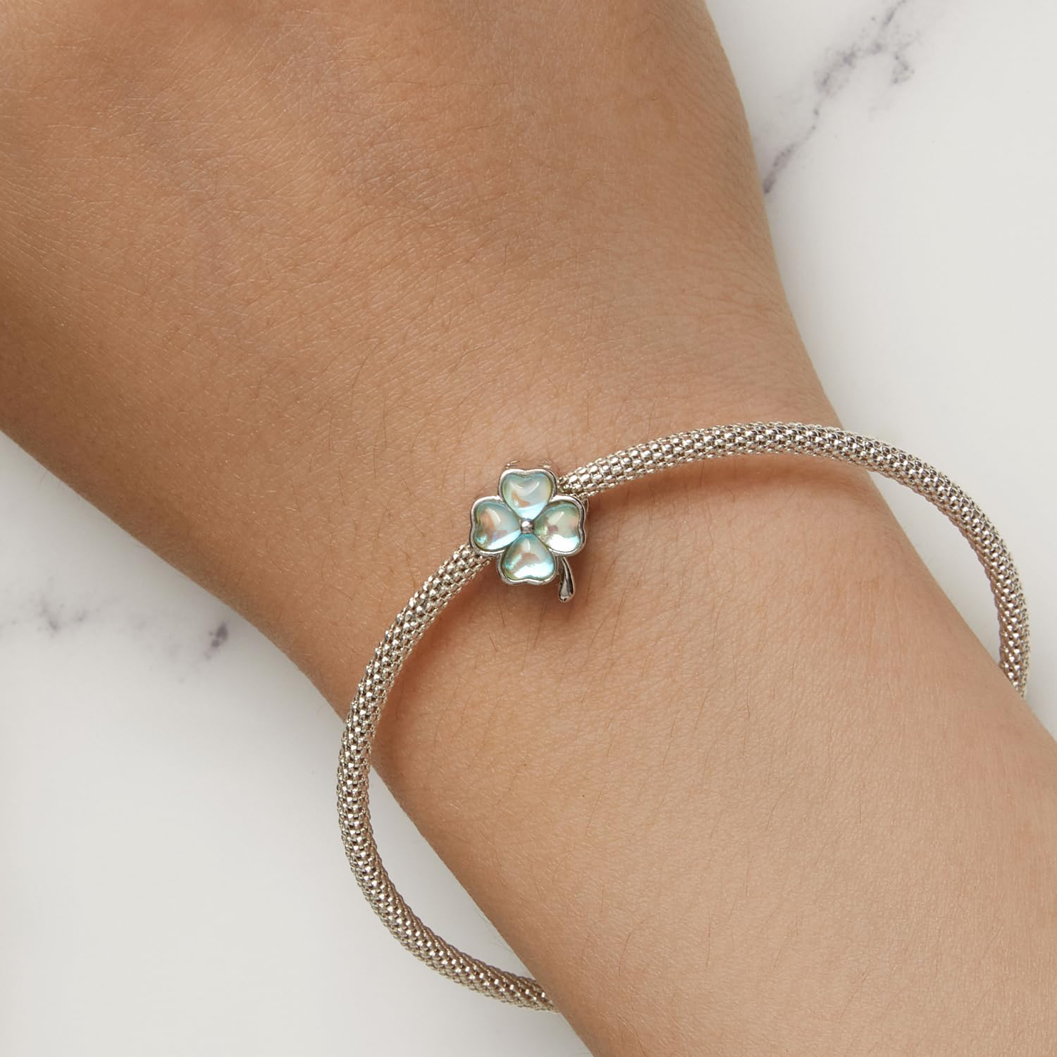 NINGAN 925 Encanto Floral De Plata Esterlina, 5a Collar De Pulsera De Cuentas De TréBol De Cuatro Hojas De Zircon Colgante Adecuado Para Regalos De Mujer