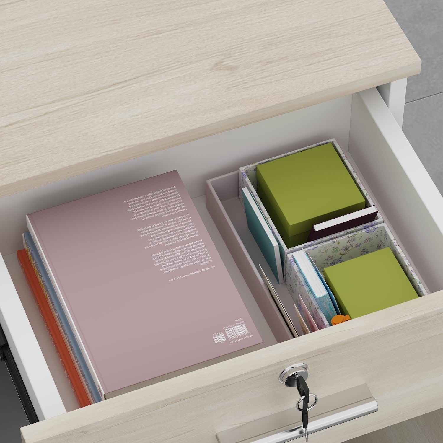 Mostrador de Recepción Grande Con Compartimentos Abiertos - Mesa de Recepción, Muebles de Oficina, Color Madera y Blanco