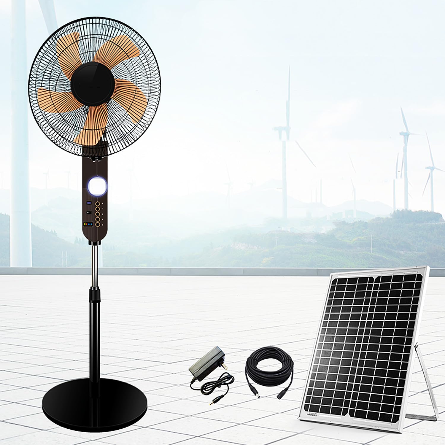 SaryEdge 16 Inch Solar Pedestal Fan,5-Blade Oscillating Standing Fans,Quiet Adjustable Height Cooling Floor Fan for Home/Commercial,