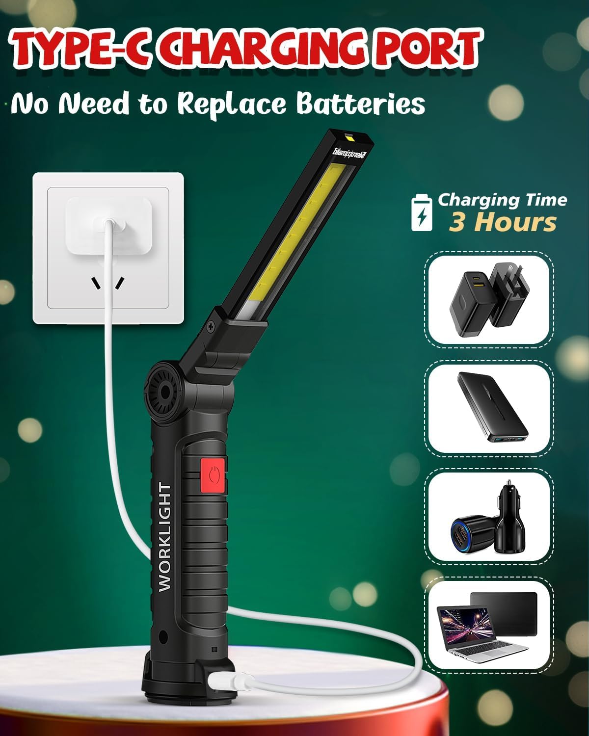 Regalo Uomo Torcia LED USB Ricaricabile COB Lampada da Lavoro Lampade di Ispezione Pieghevole con Base Magnetica e Gancio per Auto/Campeggio/Home e di Emergenza Uso (4 Pezzi)
