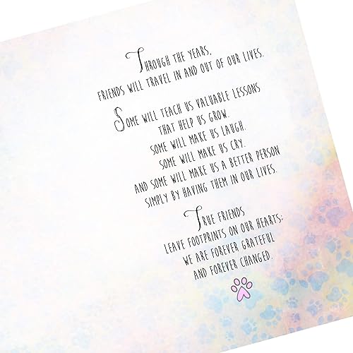 Miniatura 4 de Smiling Wisdom - Tarjeta de felicitación de True Friends Leave Footprints y llavero de corazón dorado y juego de regalo de pata - Amistad especial