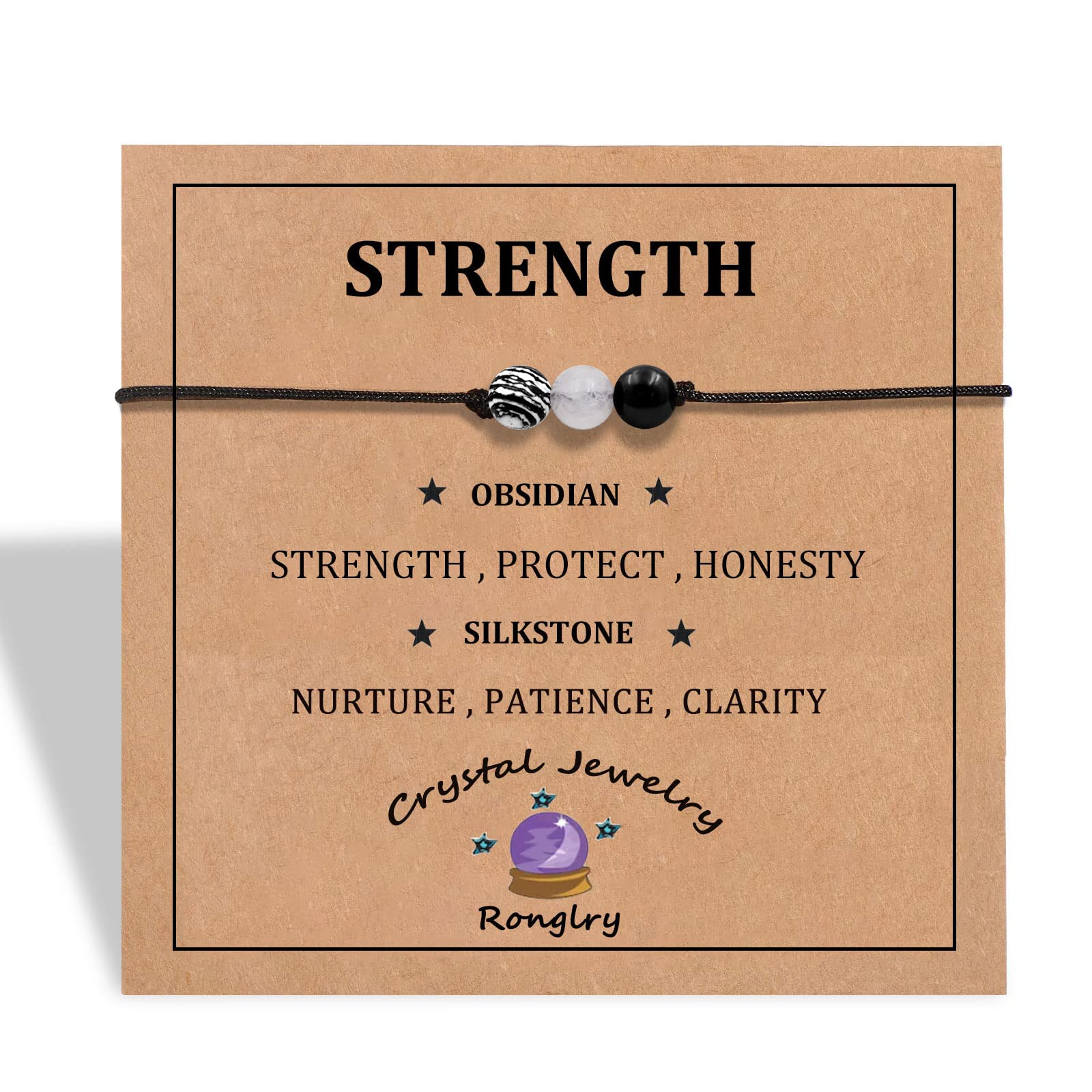 RonglrySpiritual Crystal Bracelet for Women Men Chakra Crystals and Healing Stones Bracelets Natural Healing Crystal Beads Bracelet 7 Chakra Bracelets Quartz Amethyst Bracelet for Anxiety Relief Healing Crystals Jewelry With Meaning Cards