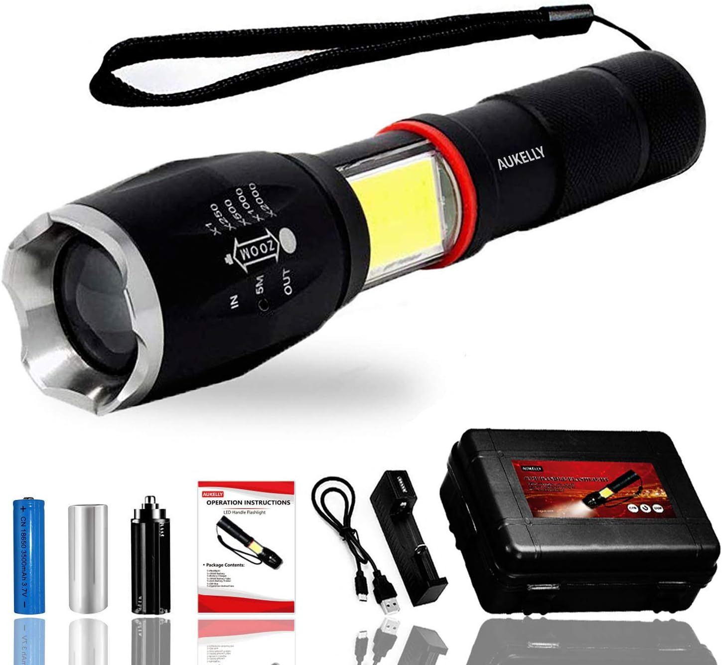 LED Torch Flashlights Rechargeable Torches Tactical LED Torches,High Lumens Flashlight Bright LED Torch,Zoomable,6 Modes,Magnetic COB Torch,for Camping,Hiking,Emergency,Battery Included [Energy Class A+++]