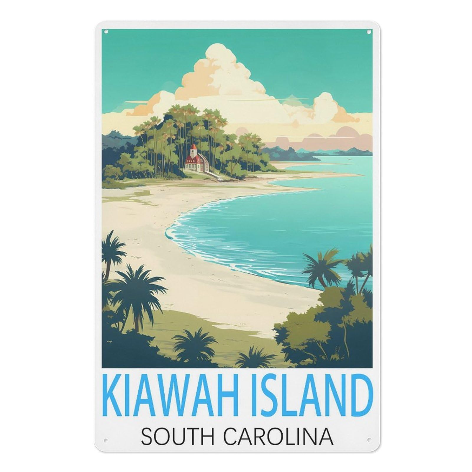 Kiawah Island South Carolina Vintage Travel Posters Vintage Tin Sign 08x12inch(20x30cm) Wall Art for Home Office Bedroom Living Room Cafes Wall Decor
