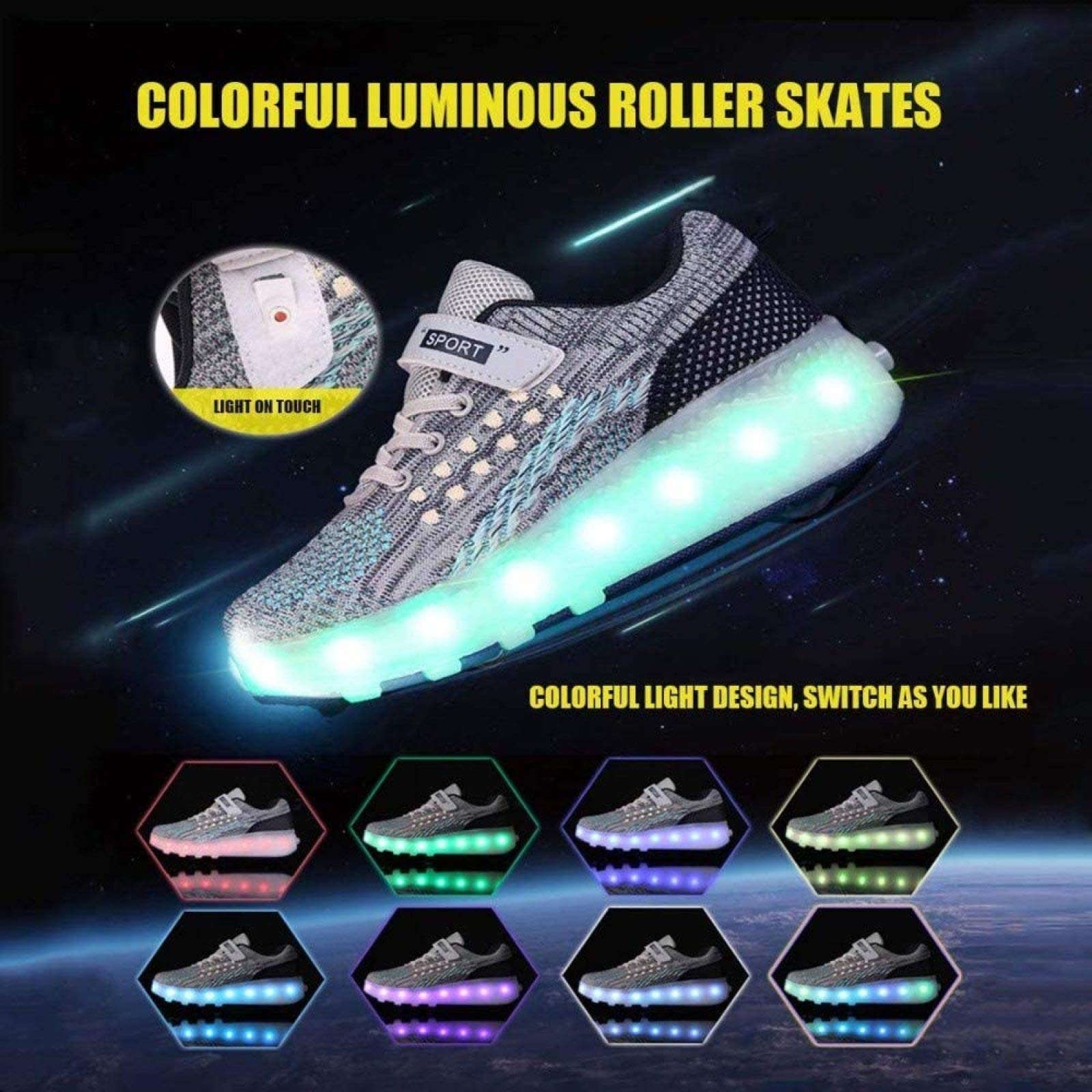 Clignotant Chaussures De Patin à roulettes Chaussures De Patinage Invisible Poulie Automatique Double Roues Garçon Fille Patin à roulettes Chaussures Lumineuses,Black-33