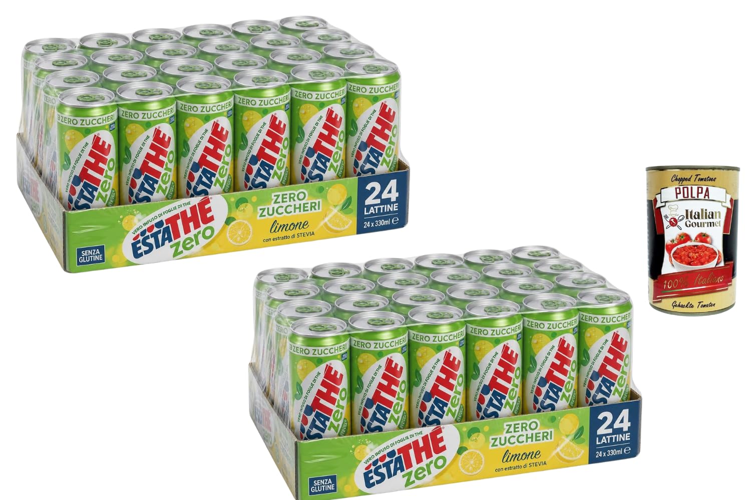 Italian Gourmet Bundle Zuckerfreier Zitronen-Eistee 48x 330ml + Italian Gourmet Polpa Gratis – Erfrischungsgetränk mit Tee-Aufguss, Zitrone & Stevia-Extrakt, glutenfrei 15,84L