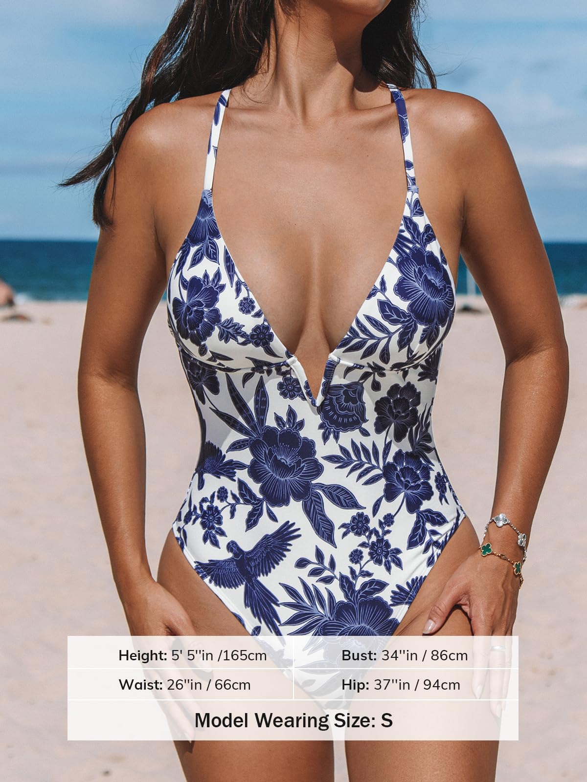 CUPSHE Women Swimsuit One Piece Bathing Suit Deep V Neck Crisscross Back Adjustable Strap