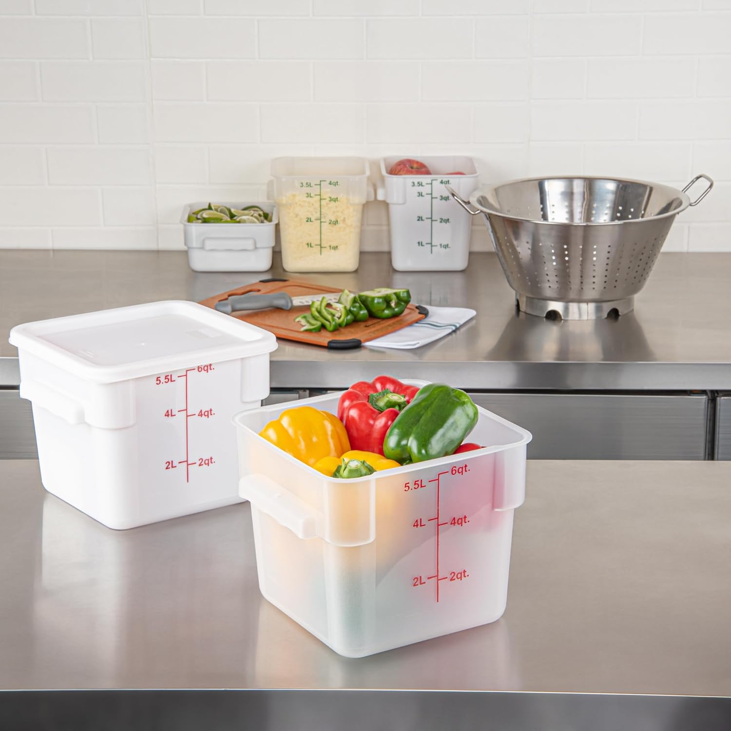 Restaurantware Food Storage Container 1 Pack of 6 qt Plastic Kitchen Storage Bin with Volume Markers Space-Efficient Design Dishwasher-Safe Polypropylene Translucent - Image 3