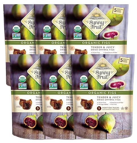 Sunny Fruit Higos secos turcos orgánicos suaves – 6 bolsas (30 paquetes de porciones individuales) | Sin conservantes, sin azúcar añadido | Paquetes