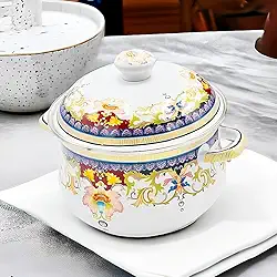 Caçarola Esmaltada Vintage com Tampa, 3,6L, Compatível com Indução Fogão Lenha (India)