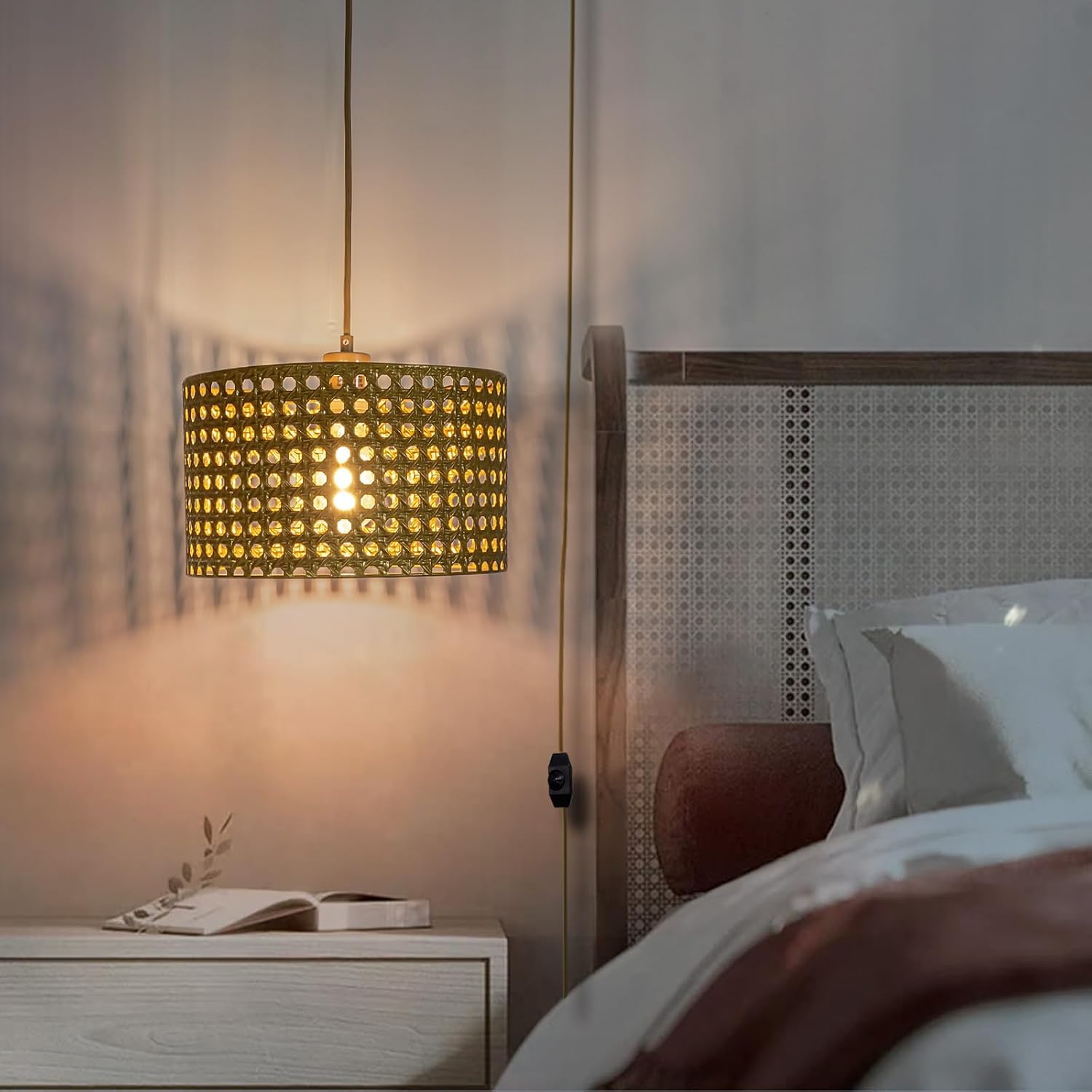 Metal Plug in Dimmable Pendant Lamp Dimmable,Home Decoration,Hanging Lights with Plug in Cord Ceiling Light Fixture LED Pendant Light Bedroom