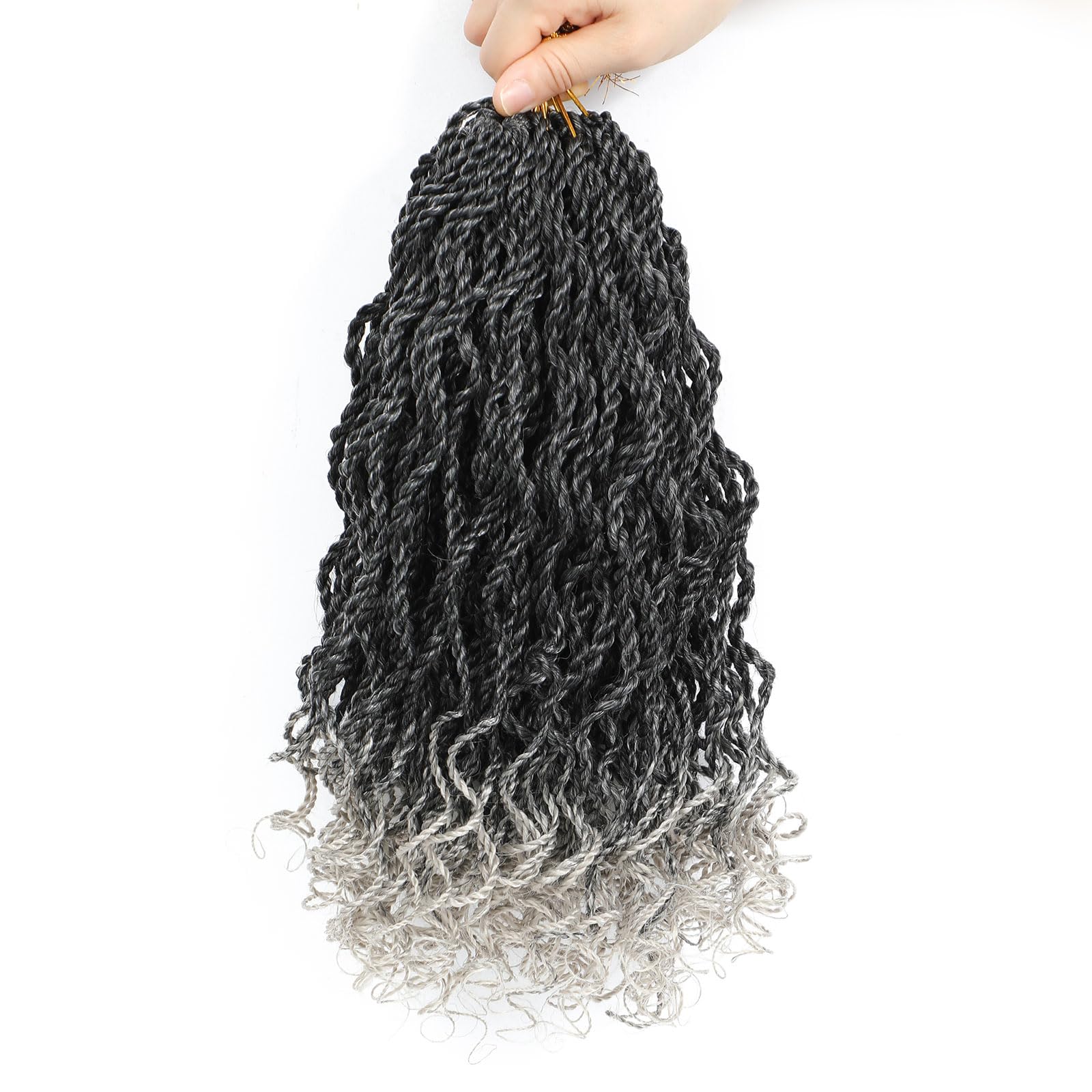 Wavy Senegalese Twist Crochet Hair For Black Women 8 Inch 10 Packs Senegalese Crochet Pre Looped Twist Crochet Hair Curly Crochet With Curly Ends(1B/