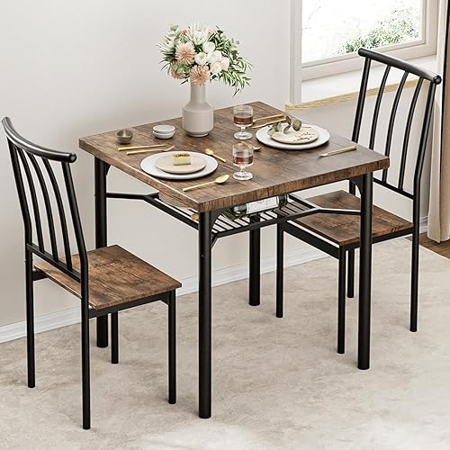 Miniatura 2 de GAOMON Juego de mesa de comedor para 2, mesa de cocina y sillas para 2 con estante para vino, juego de mesa de comedor con 2 sillas de madera y