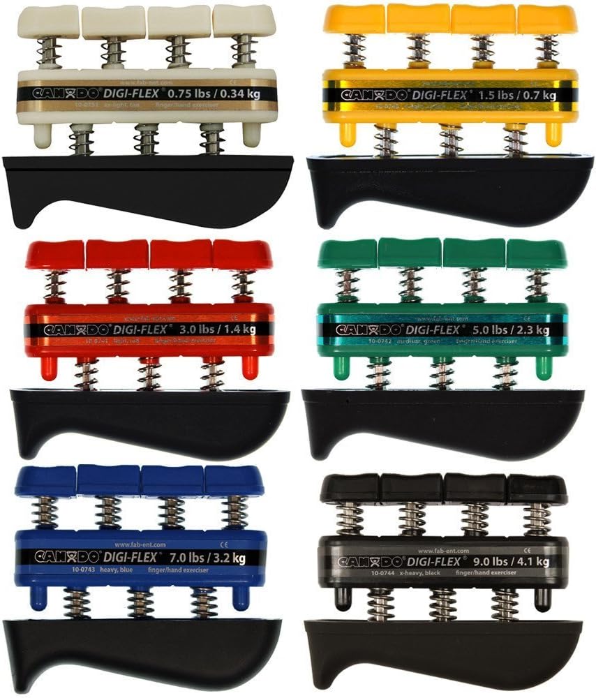 Digi-Flex Hand Exercisers Combo - Set of 6, 0.75 lb / 1.5 lb / 3 lb / 5 lb / 7 lb / 9 lb, Tan/Yellow/Red/Green/Blue/Blac