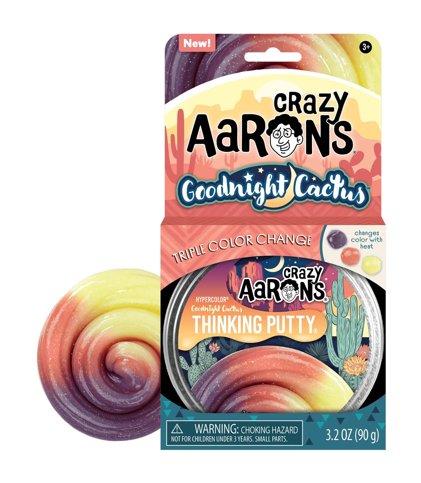 Crazy Aaron's Thinking Putty, Goodnight Cactus, Multi-Color Sensory Putty for Kids and Grown ups in a 4" Tin