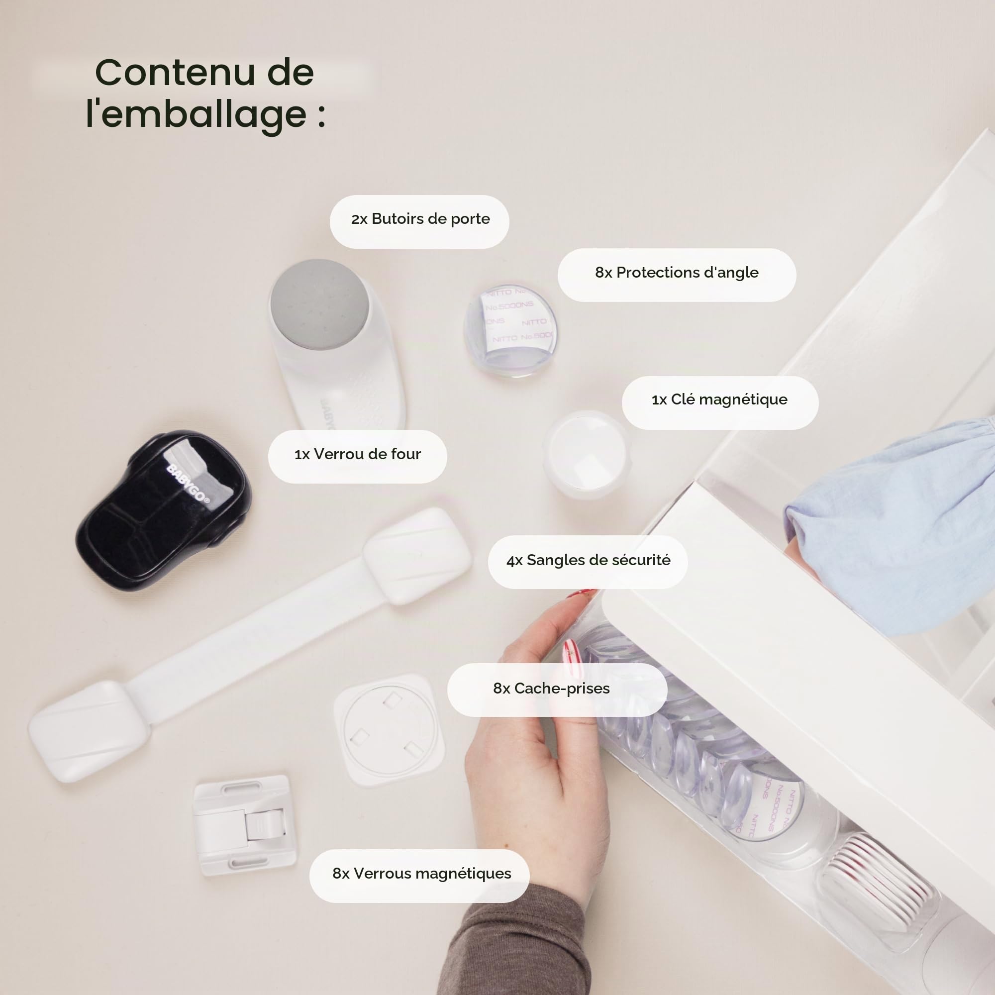 BABYGO® Premium Kits de sécurité bébé enfant | Serrure d’armoire magnétique de sécurité pour bébé | Serrure de porte de four de sécurité | Pince de protection | Protection d’angle | Blanc
